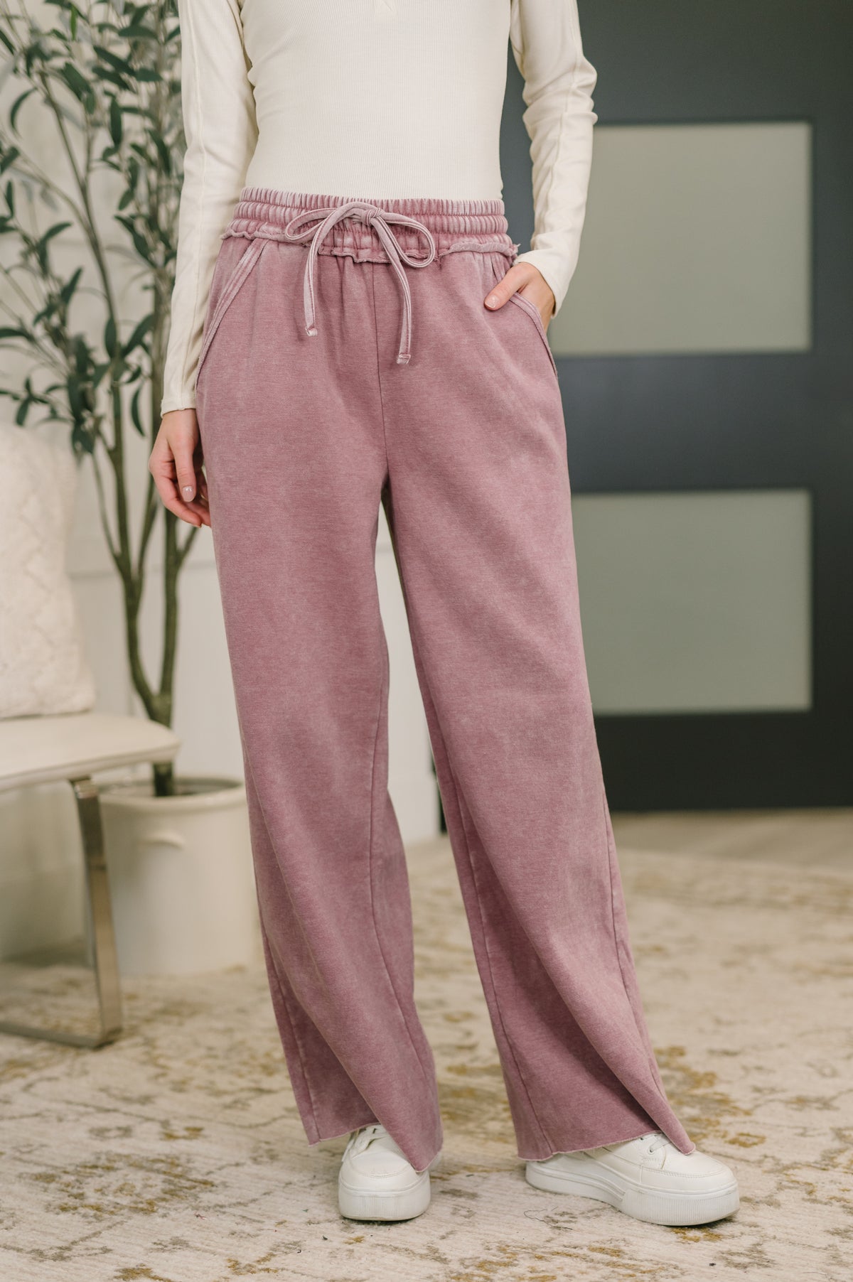 Nights Like This High Waist Palazzo Sweats in Light Rose - 2/18/2026