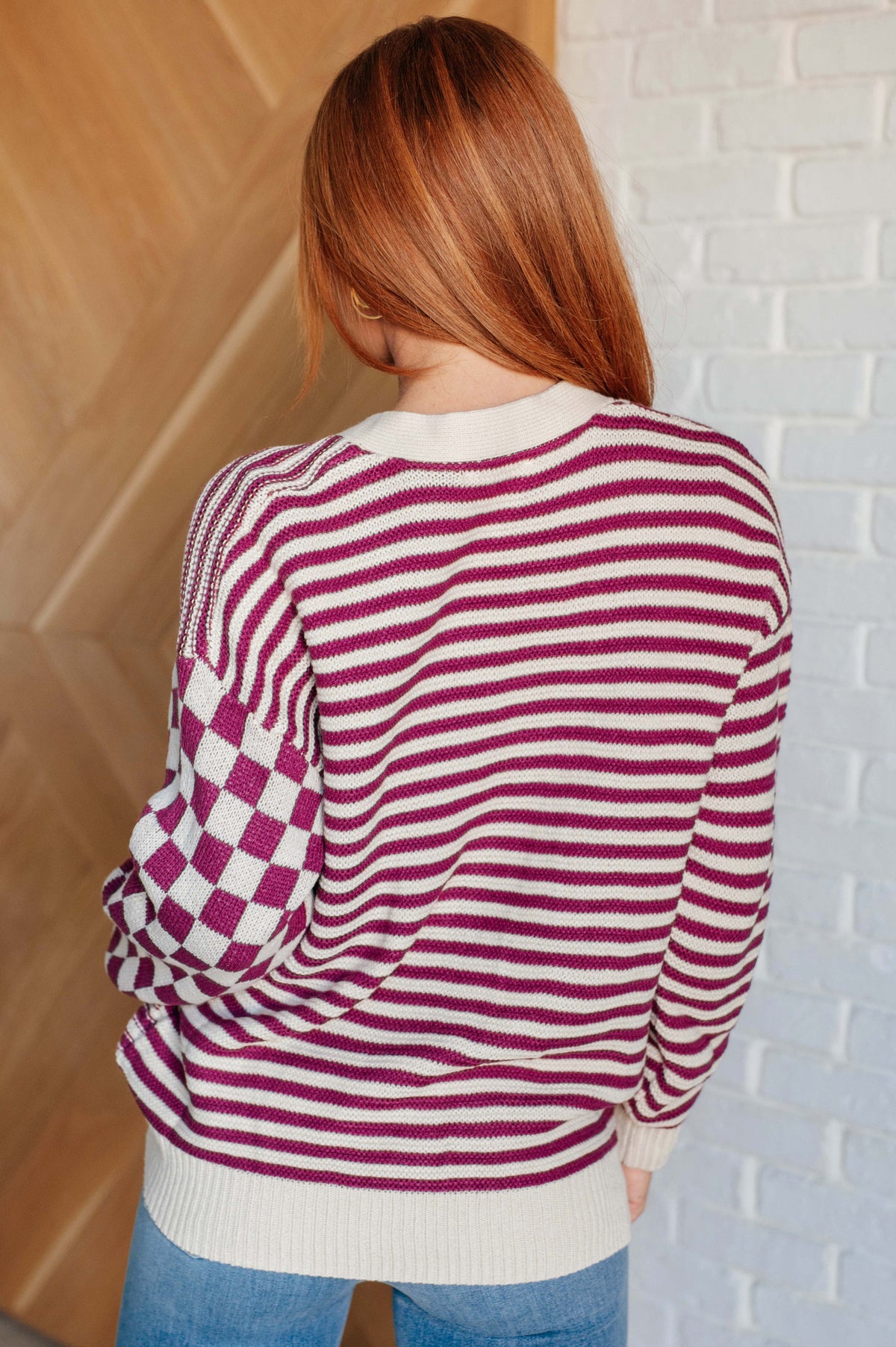 No Brainer Button Down Sweater Knit Cardigan in Magenta/Oatmeal - 1/14/2025