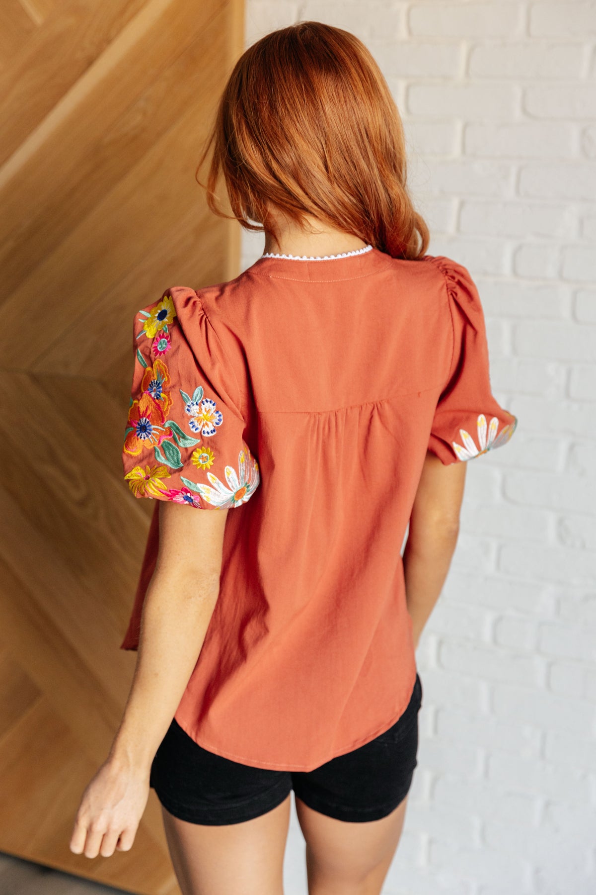 No Concerns Embroidered Sleeve Blouse - 10/22/2024