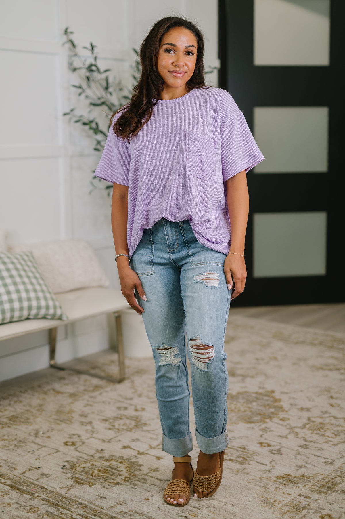 Not That complicated Textured Boxy Tee in Lavender - 5/6/2026