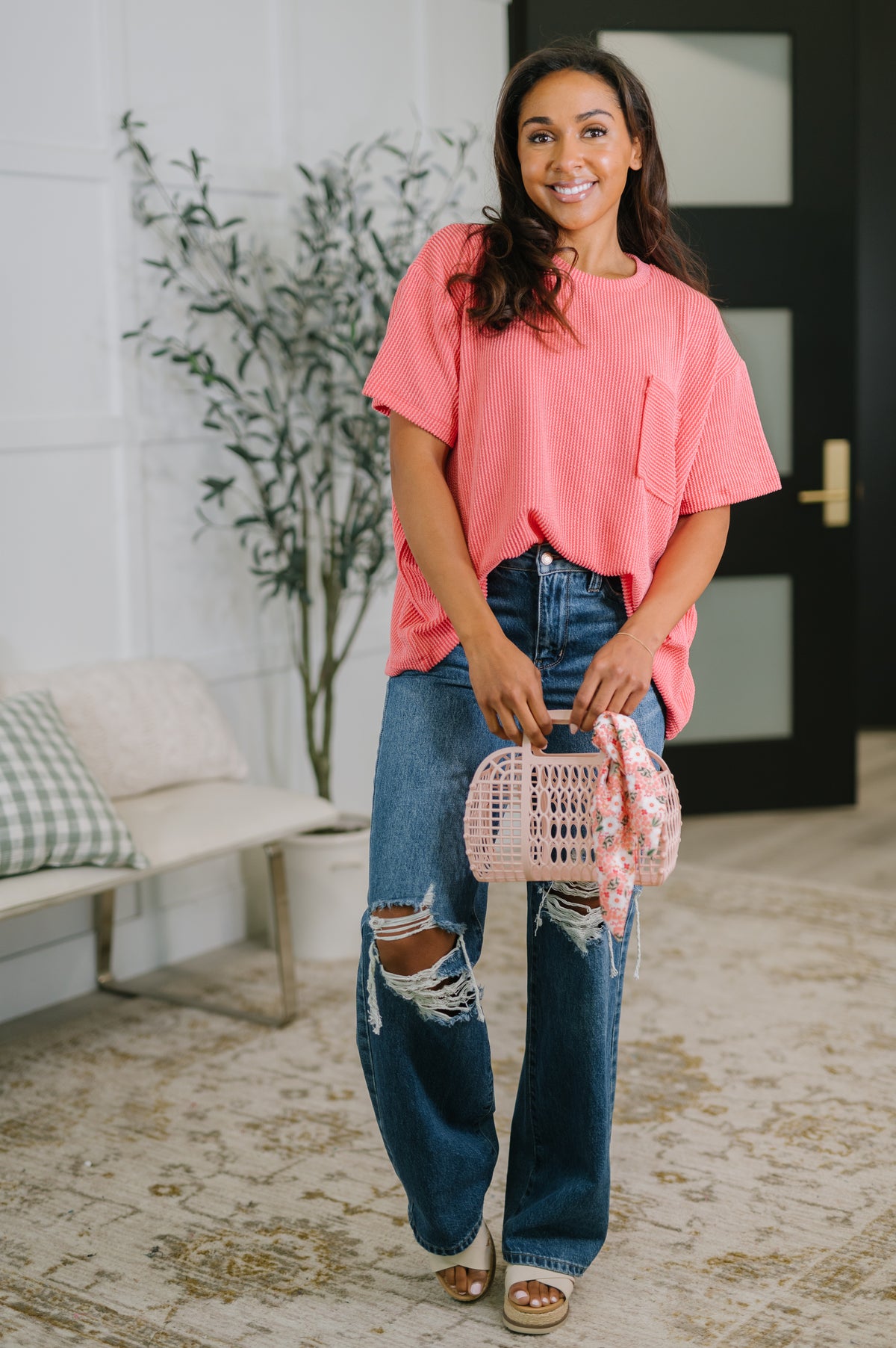 Not That complicated Textured Boxy Tee in Salmon - 5/6/2026