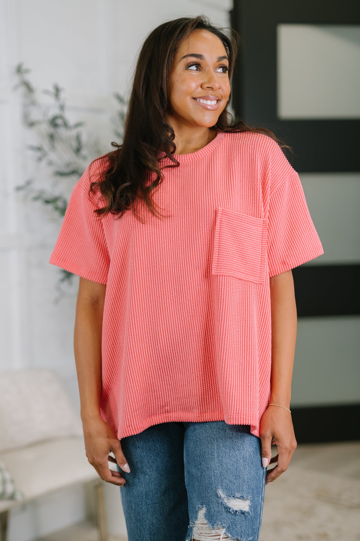 Not That complicated Textured Boxy Tee in Salmon - 5/6/2026