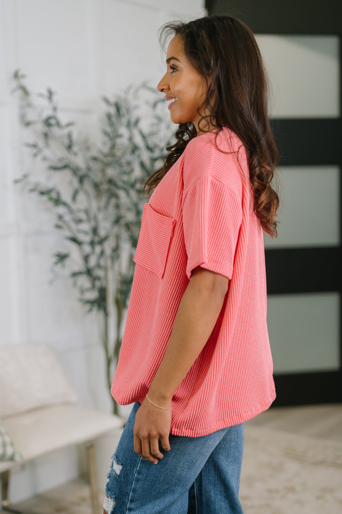 Not That complicated Textured Boxy Tee in Salmon - 5/6/2026