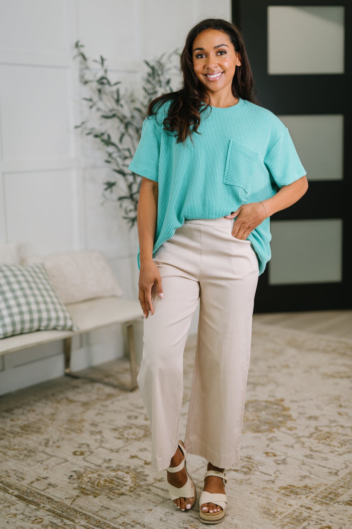 Not That Complicated Textured Boxy Tee in Turquoise - 5/6/2026