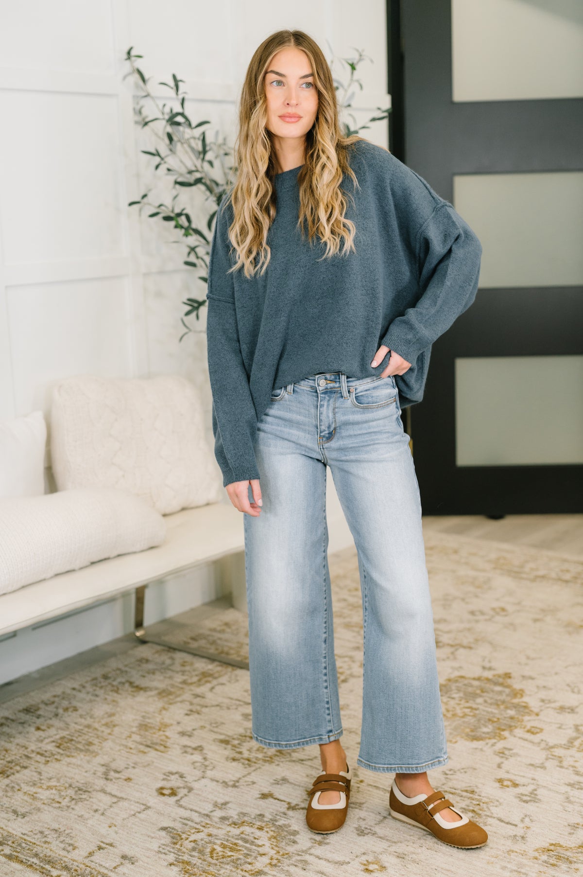Off Hours Drop Shoulder Relaxed Pullover in Dusty Blue - 11/6/2026