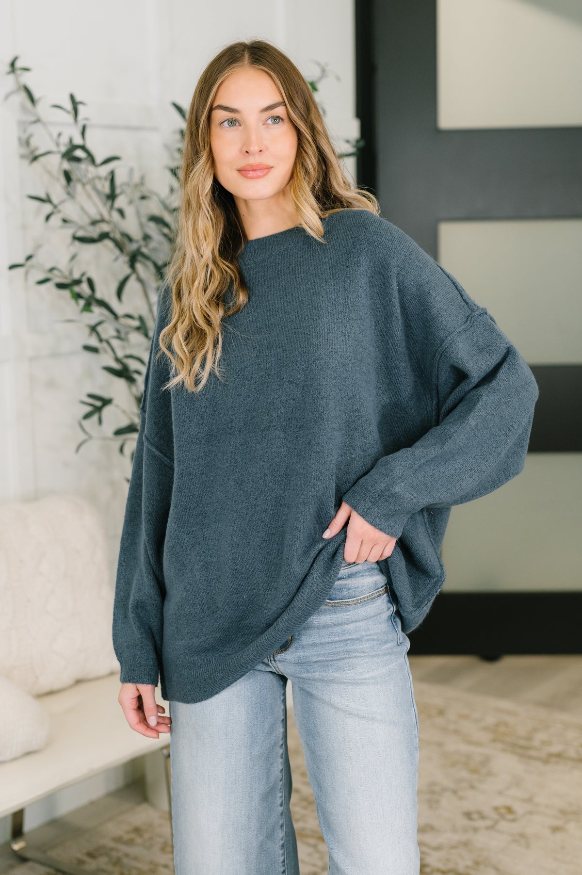 Off Hours Drop Shoulder Relaxed Pullover in Dusty Blue - 11/6/2026
