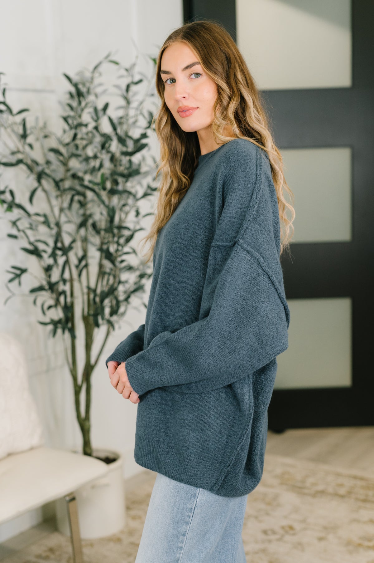 Off Hours Drop Shoulder Relaxed Pullover in Dusty Blue - 11/6/2026