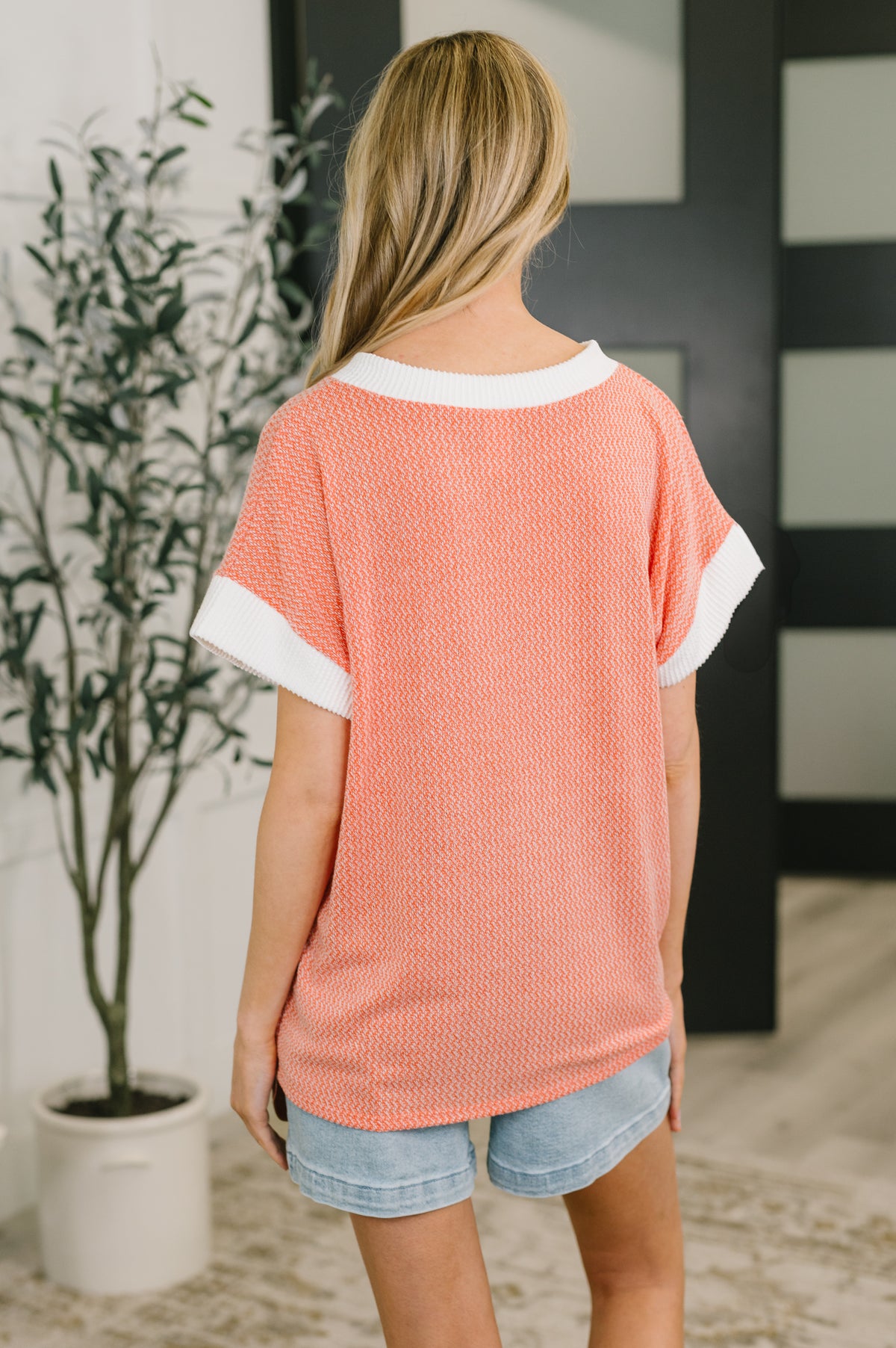 One Piece at a Time V-Neck Short Sleeve Top in Coral - 3/31/2026