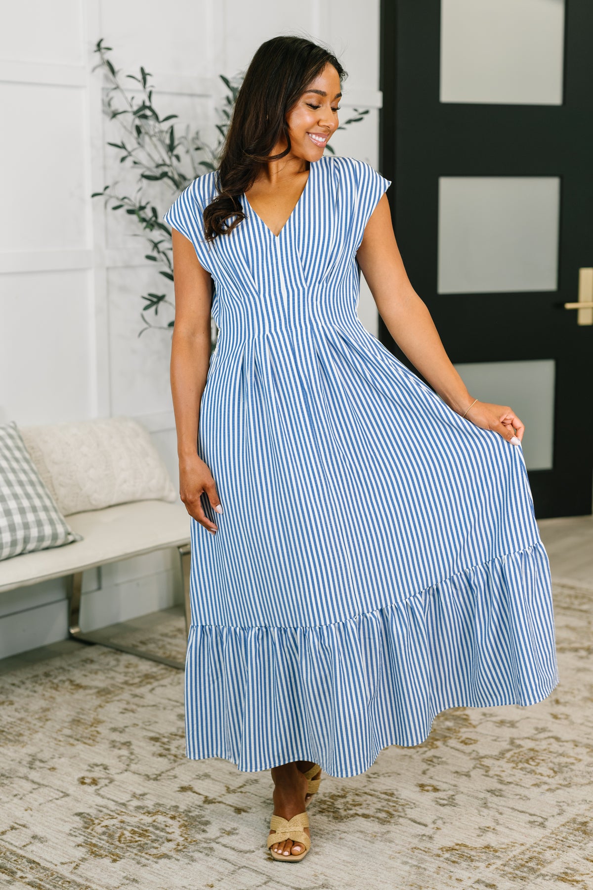 Only Chance Pleated Smock Waist Maxi Dress in Blue - 6/23/2026