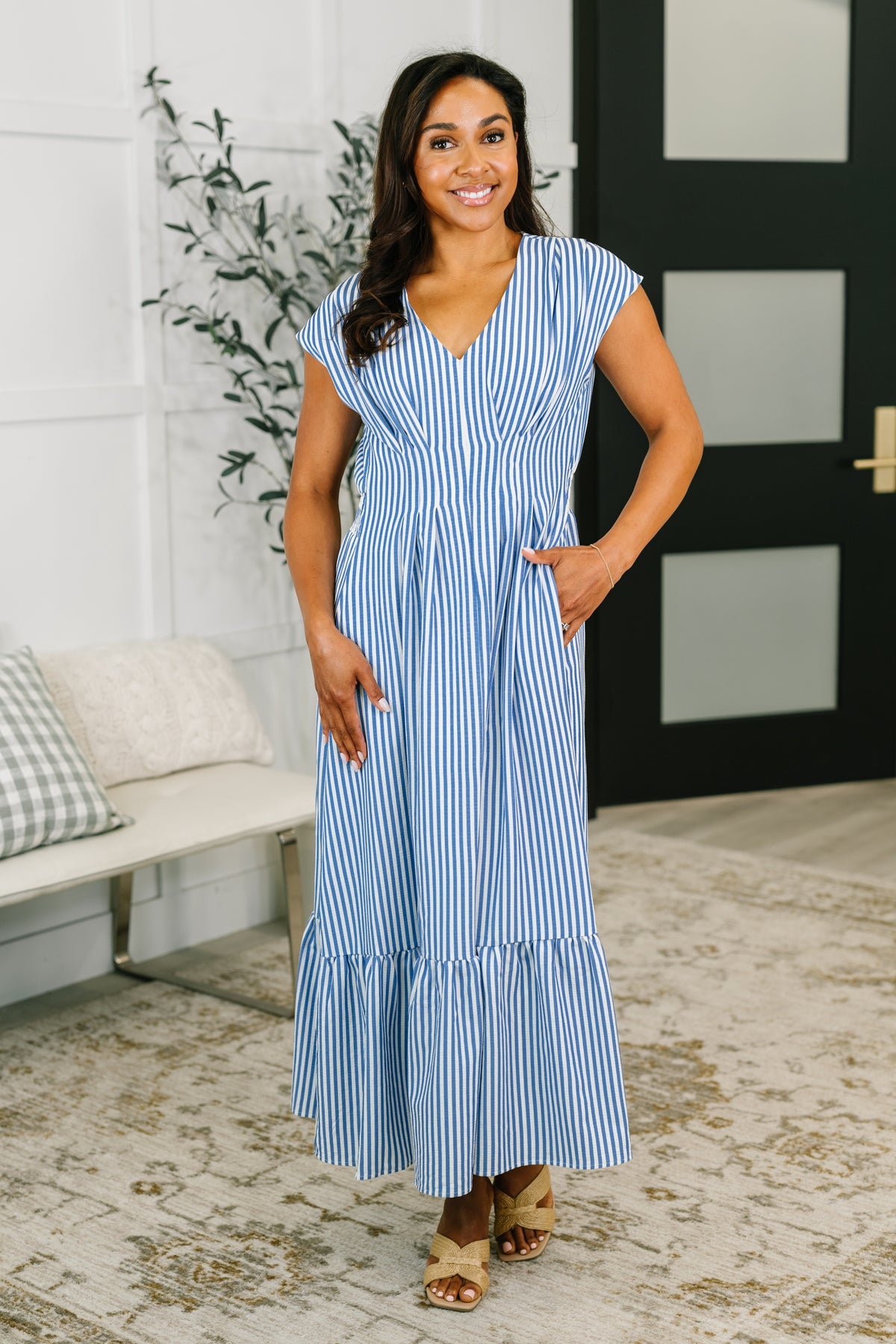 Only Chance Pleated Smock Waist Maxi Dress in Blue - 6/23/2026