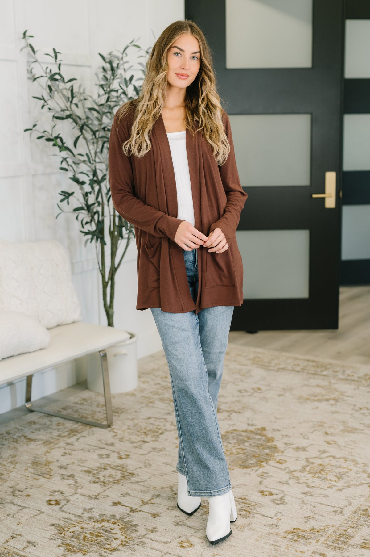 Open Options Open Front Cardigan in Brown - 11/3/2026