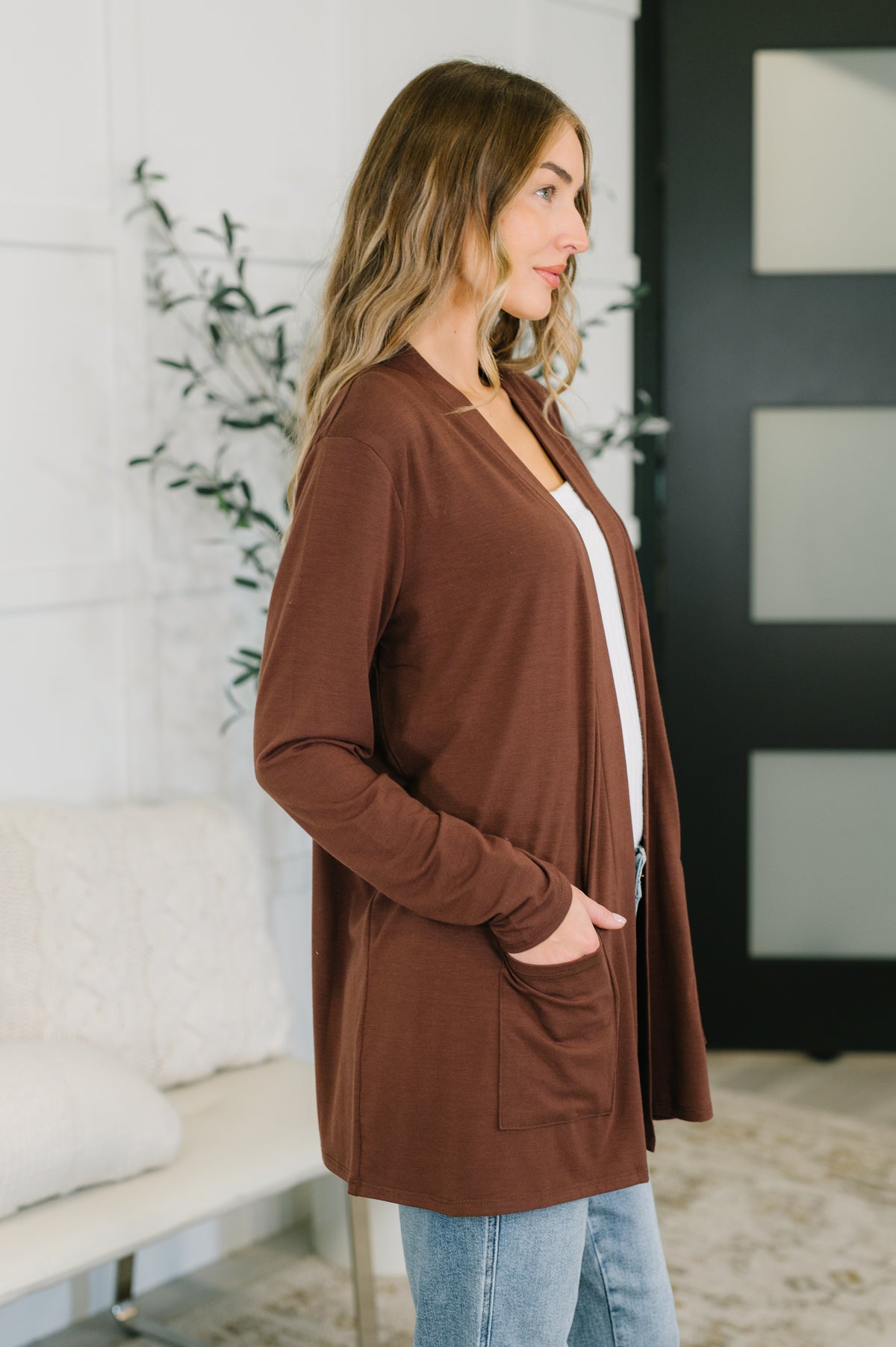 Open Options Open Front Cardigan in Brown - 11/3/2026