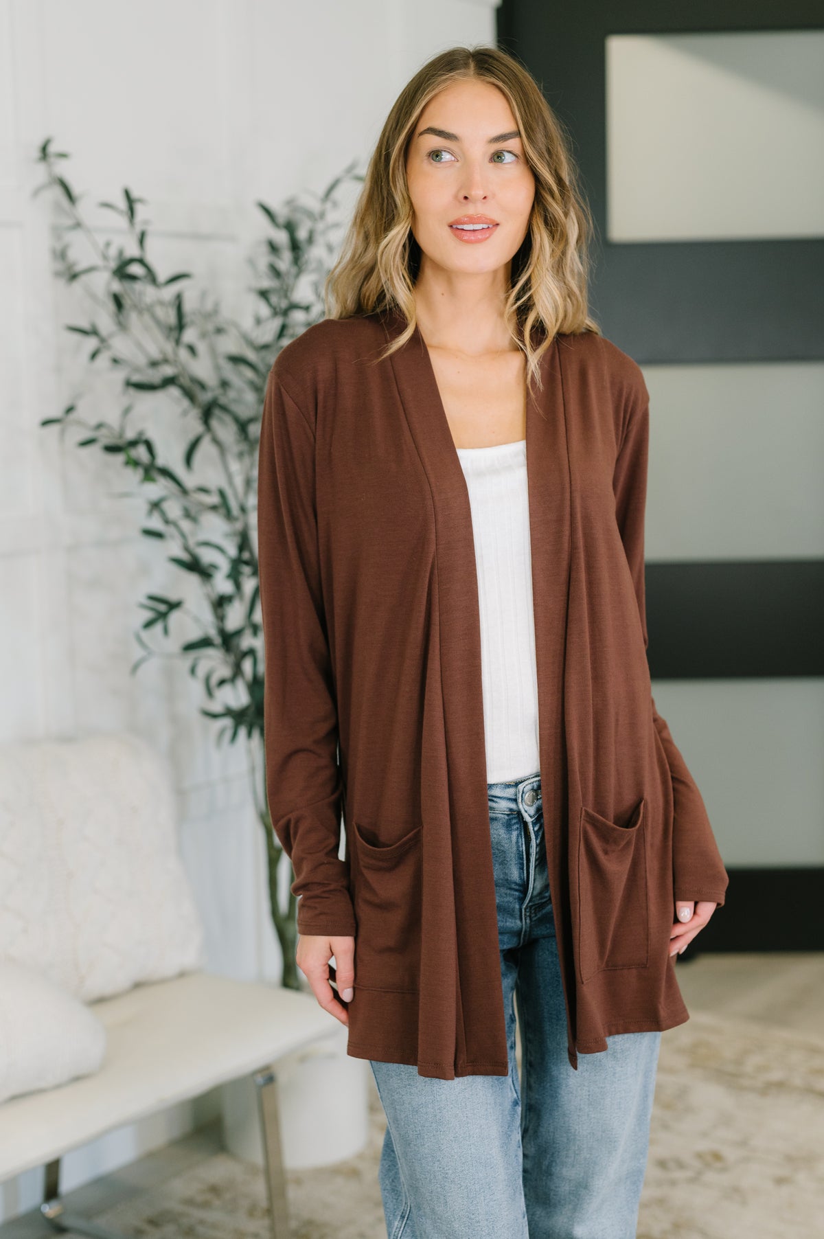 Open Options Open Front Cardigan in Brown - 11/3/2026