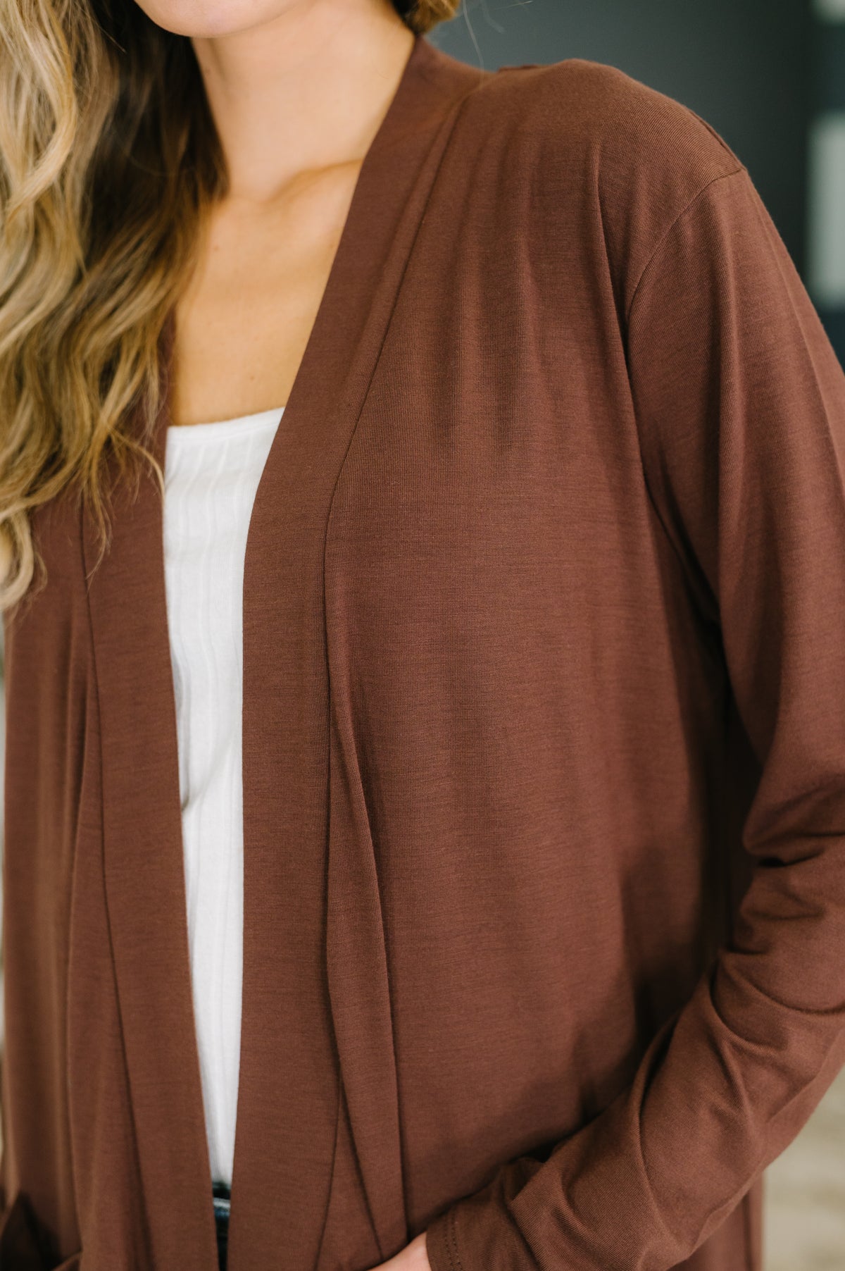 Open Options Open Front Cardigan in Brown - 11/3/2026