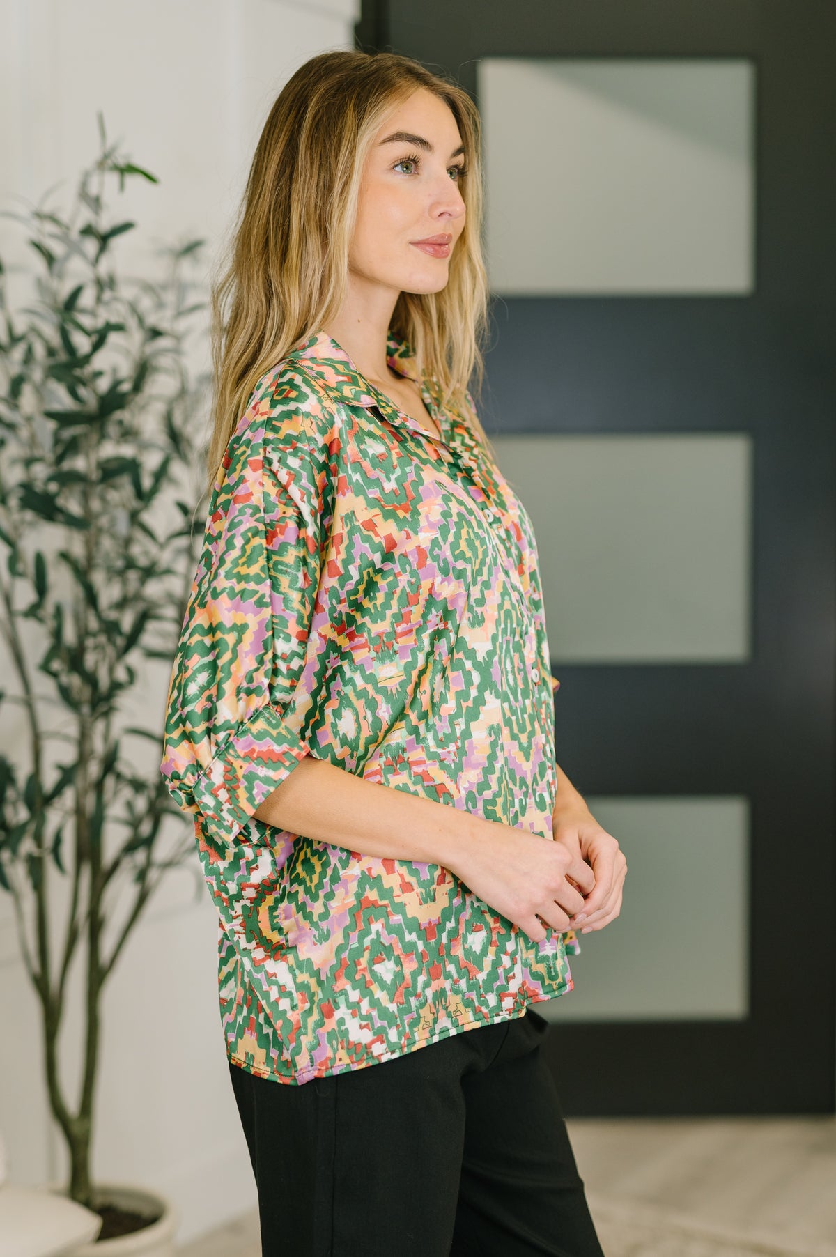 Optical Illusion Button Up Blouse - 2/19/2026