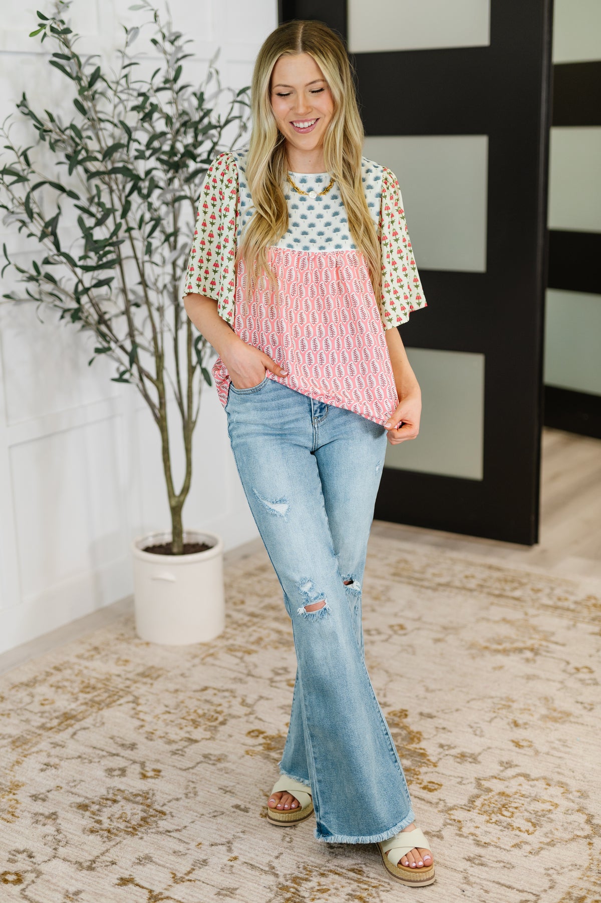 Outside Advantage Mixed Print Boho Blouse - 6/17/2025 NEW