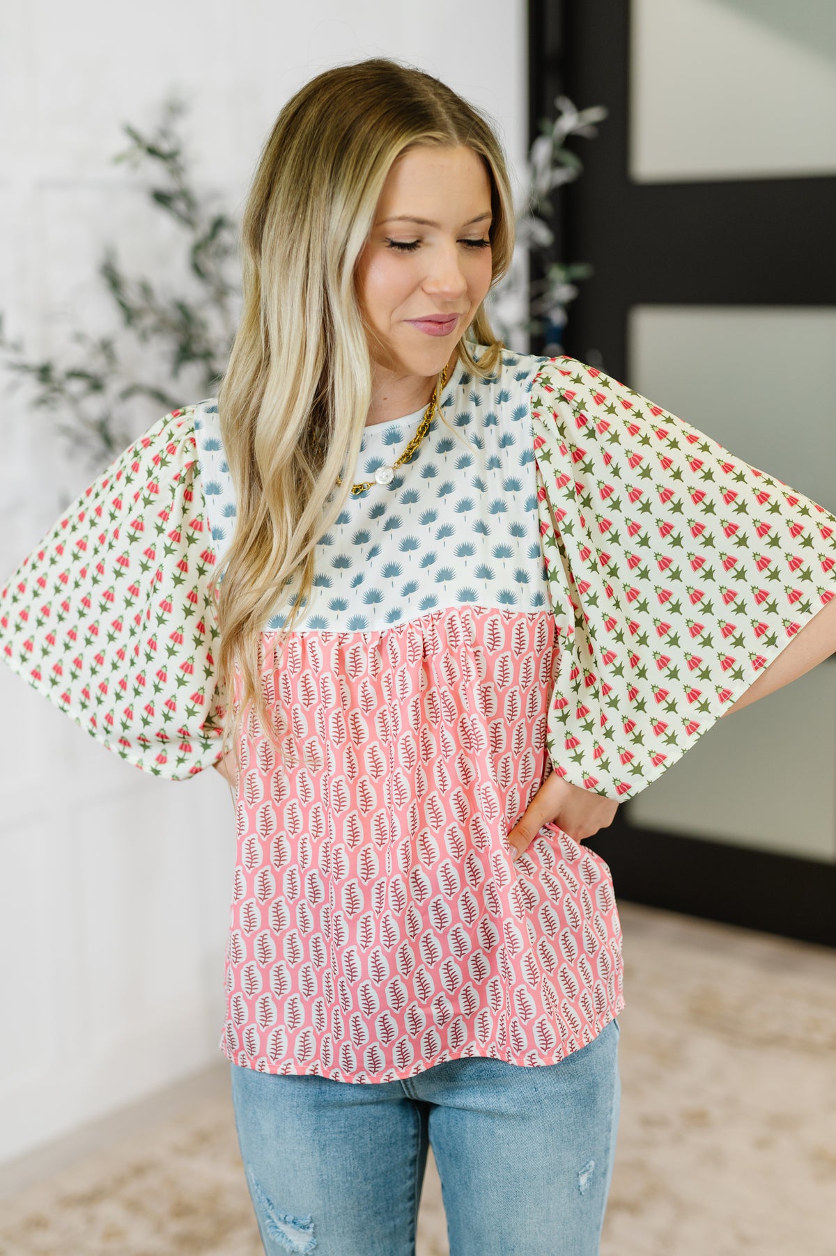 Outside Advantage Mixed Print Boho Blouse - 6/17/2025 NEW