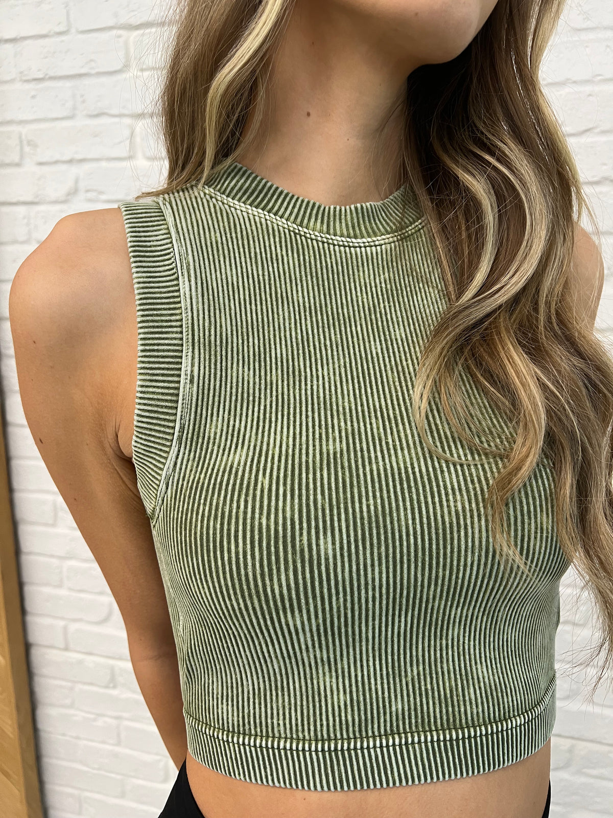 Over and Out Cropped Ribbed Tank in Ash Olive - 2/10/2025