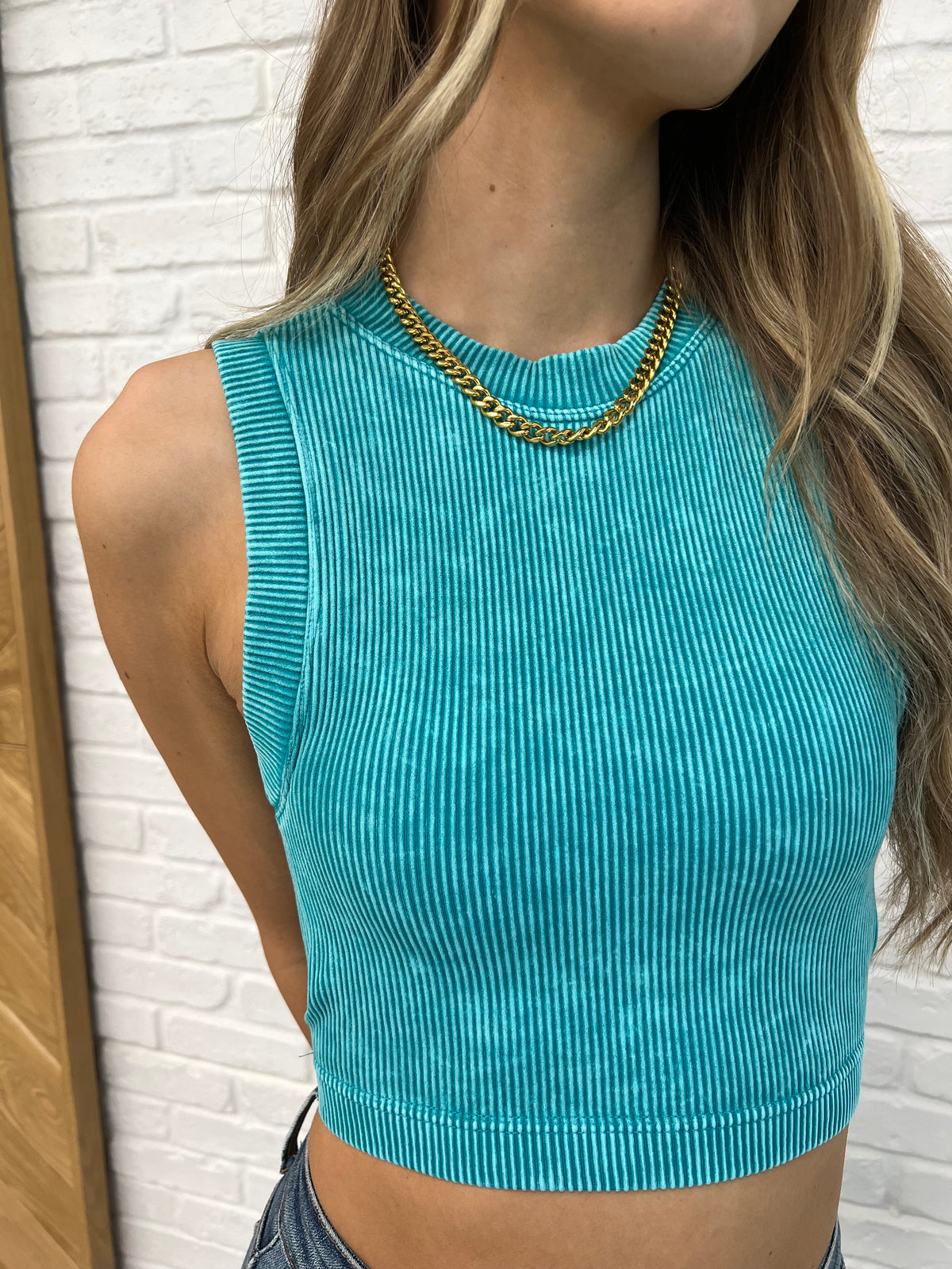 Over and Out Cropped Ribbed Tank in Lt Teal - 2/10/2025