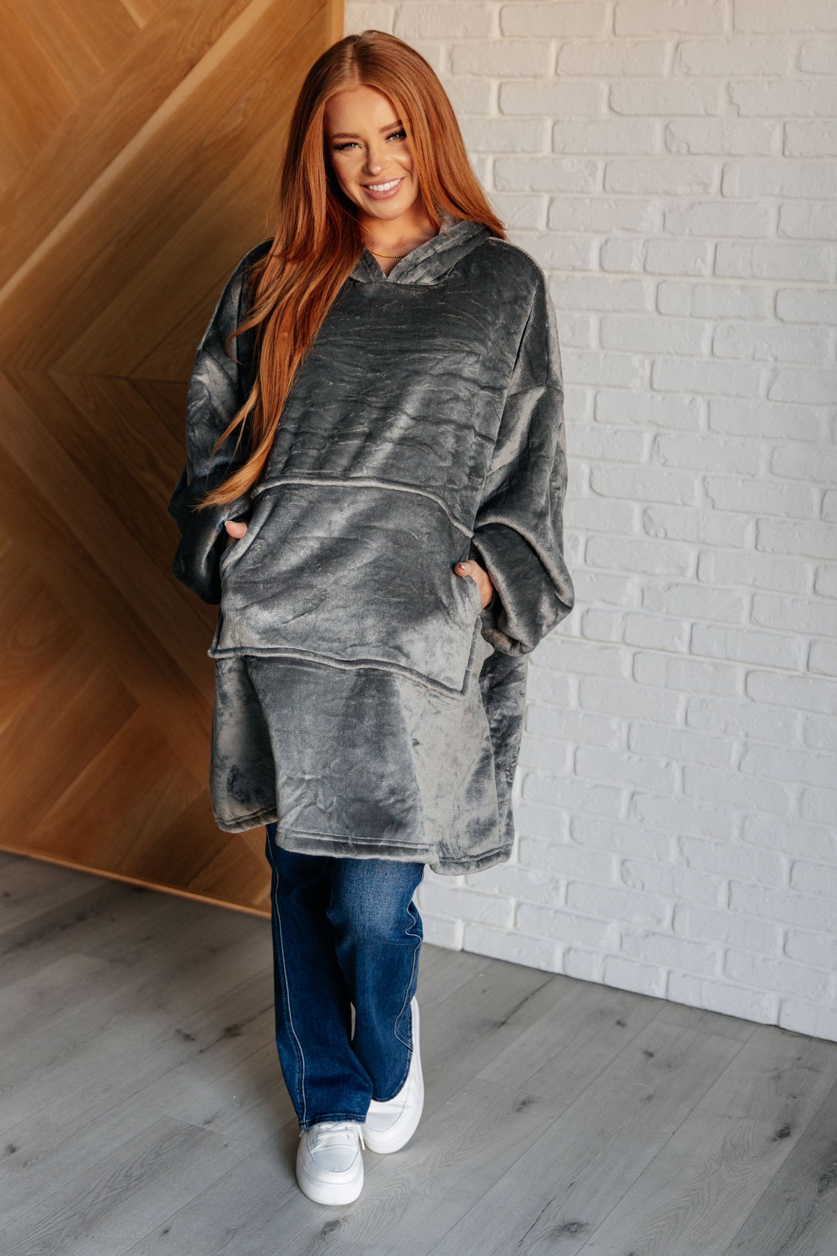 Oversized Velour Blanket Hoodie in Gray - 12/6/2024