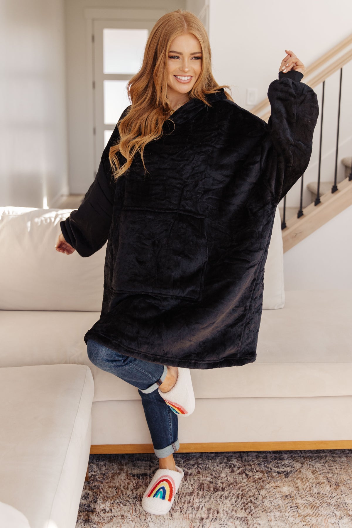 Oversized Velour Blanket Hoodie in Black - 12/4/2023