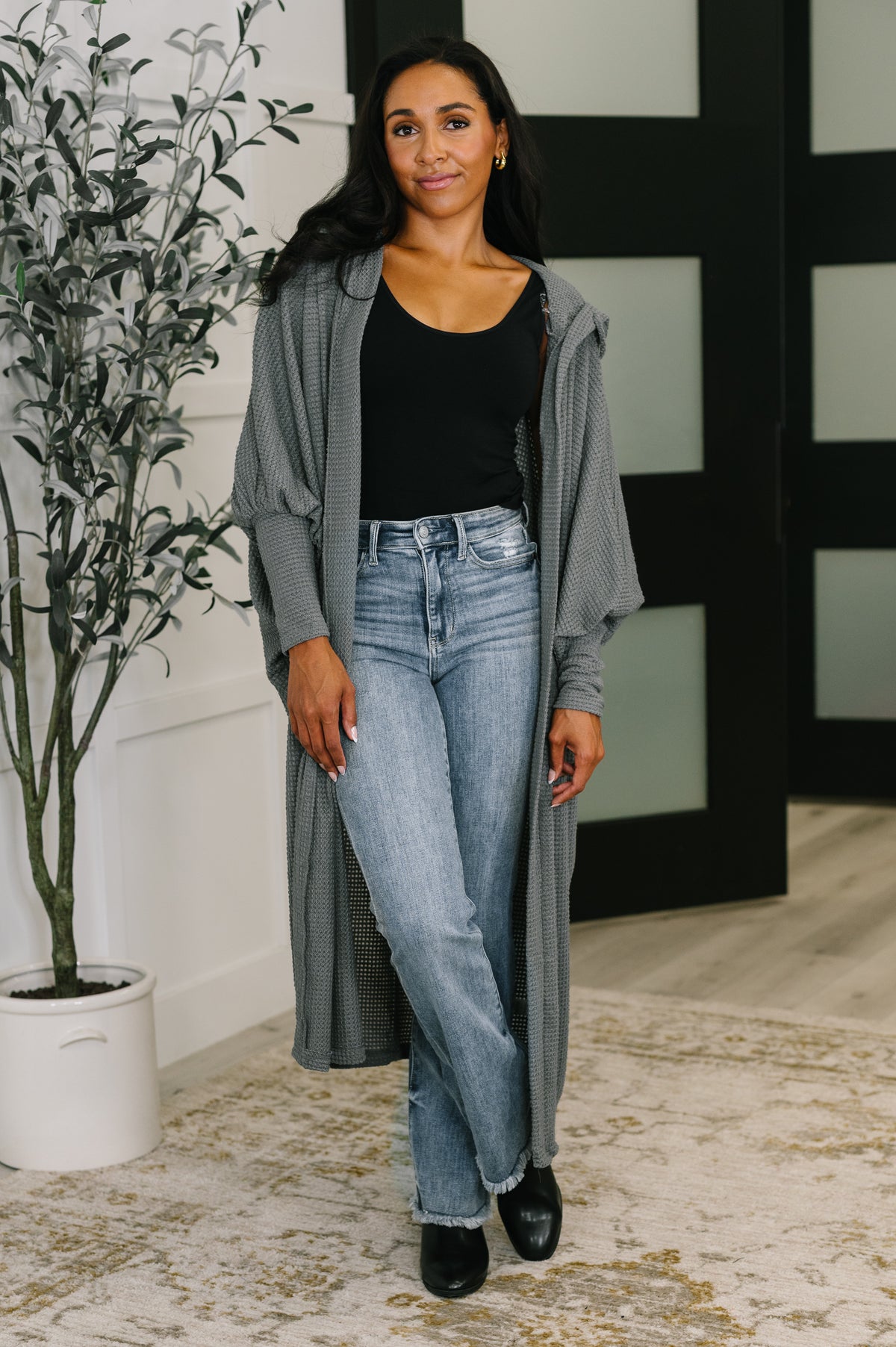 Pamper Travel Hooded Cardigan in Charcoal - 10/17/2025