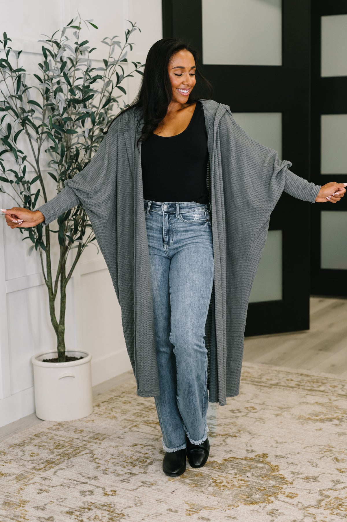 Pamper Travel Hooded Cardigan in Charcoal - 10/17/2025