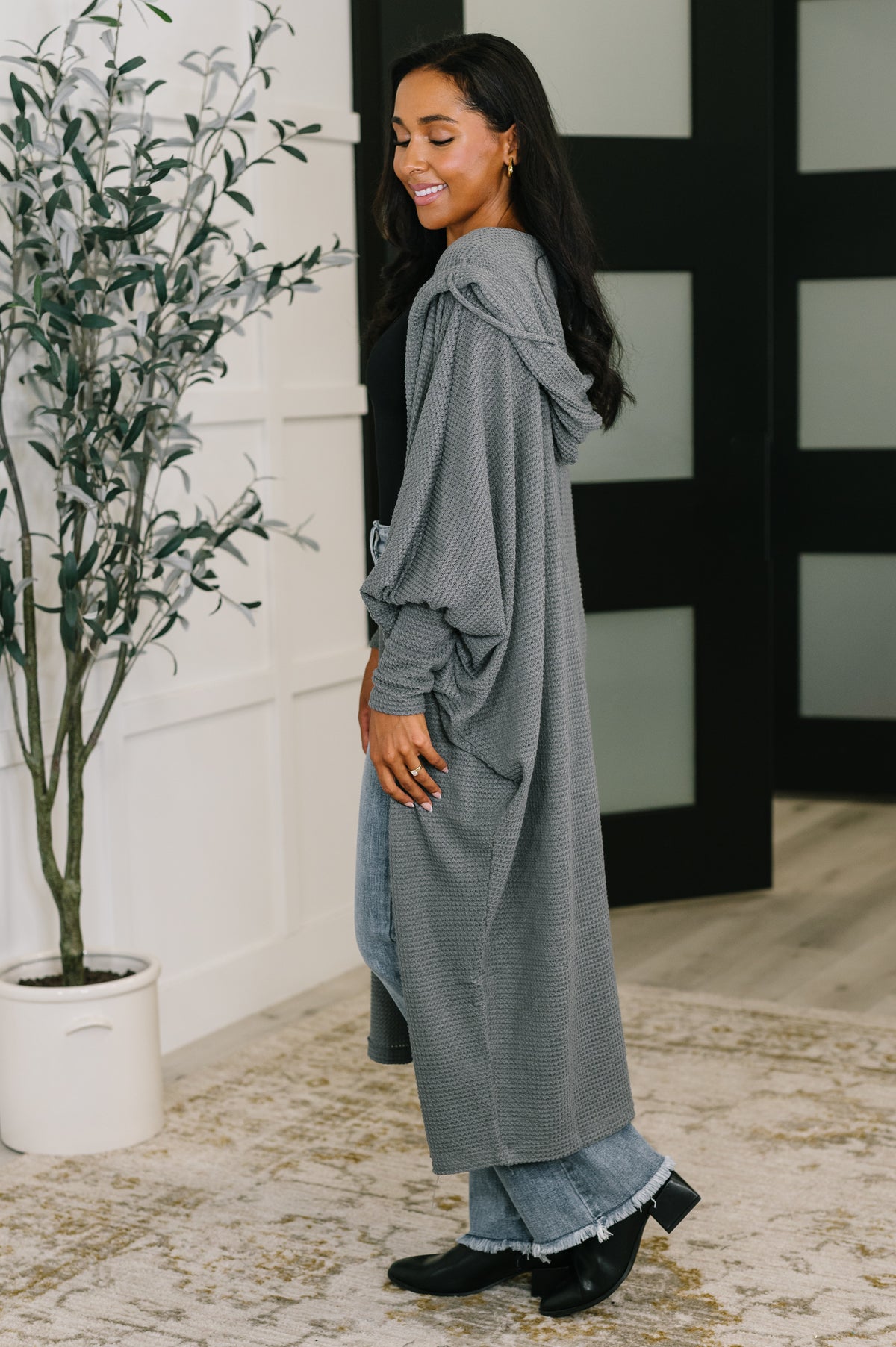 Pamper Travel Hooded Cardigan in Charcoal - 10/17/2025