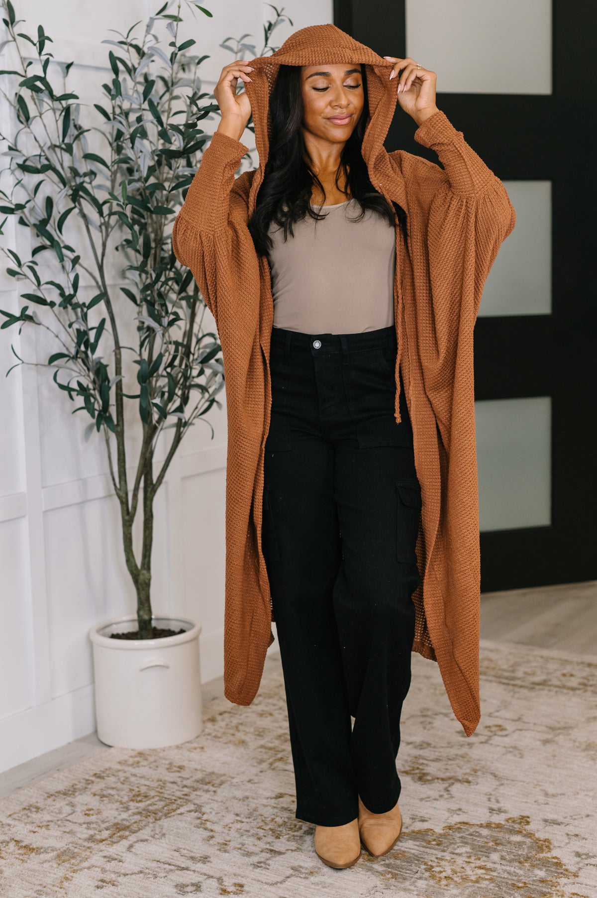 Pamper Travel Hooded Cardigan in Chestnut - 10/17/2025