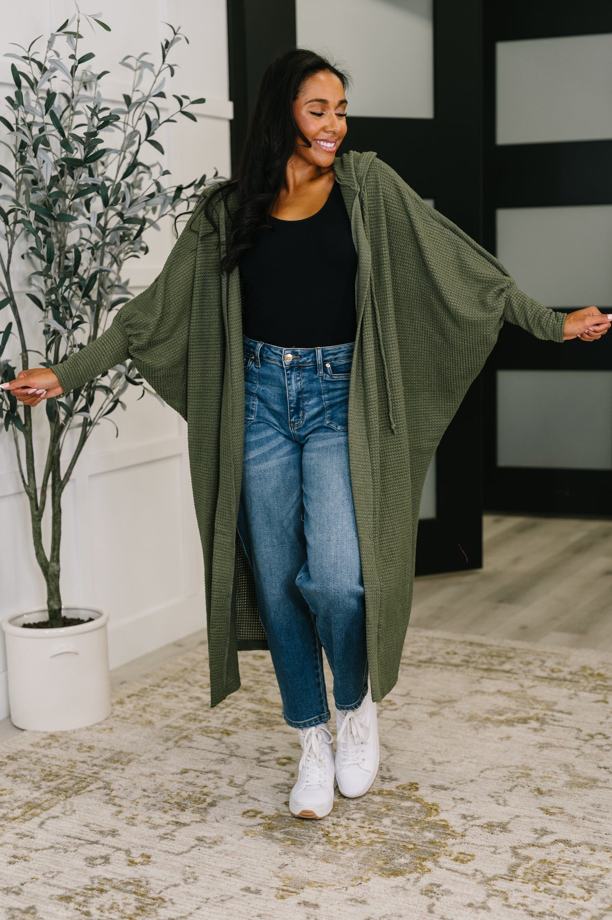 Pamper Travel Hooded Cardigan in Olive - 10/17/2025