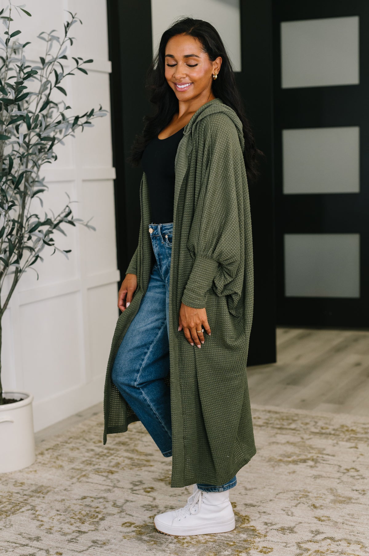 Pamper Travel Hooded Cardigan in Olive - 10/17/2025