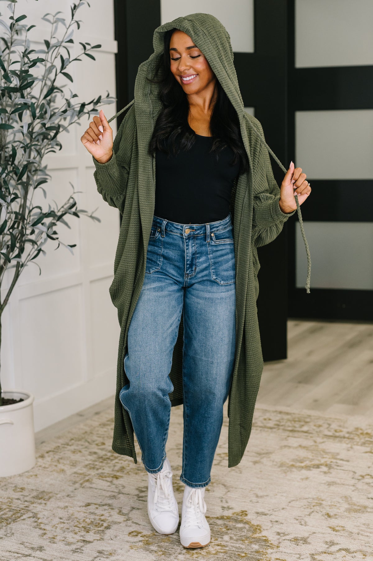 Pamper Travel Hooded Cardigan in Olive - 10/17/2025