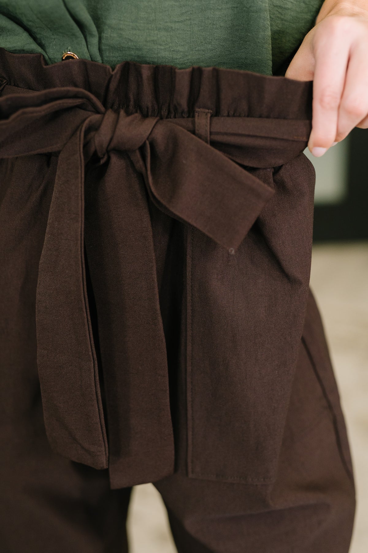 Paper Bag High Waist Belted Trousers in Espresso Brown - 11/6/2026