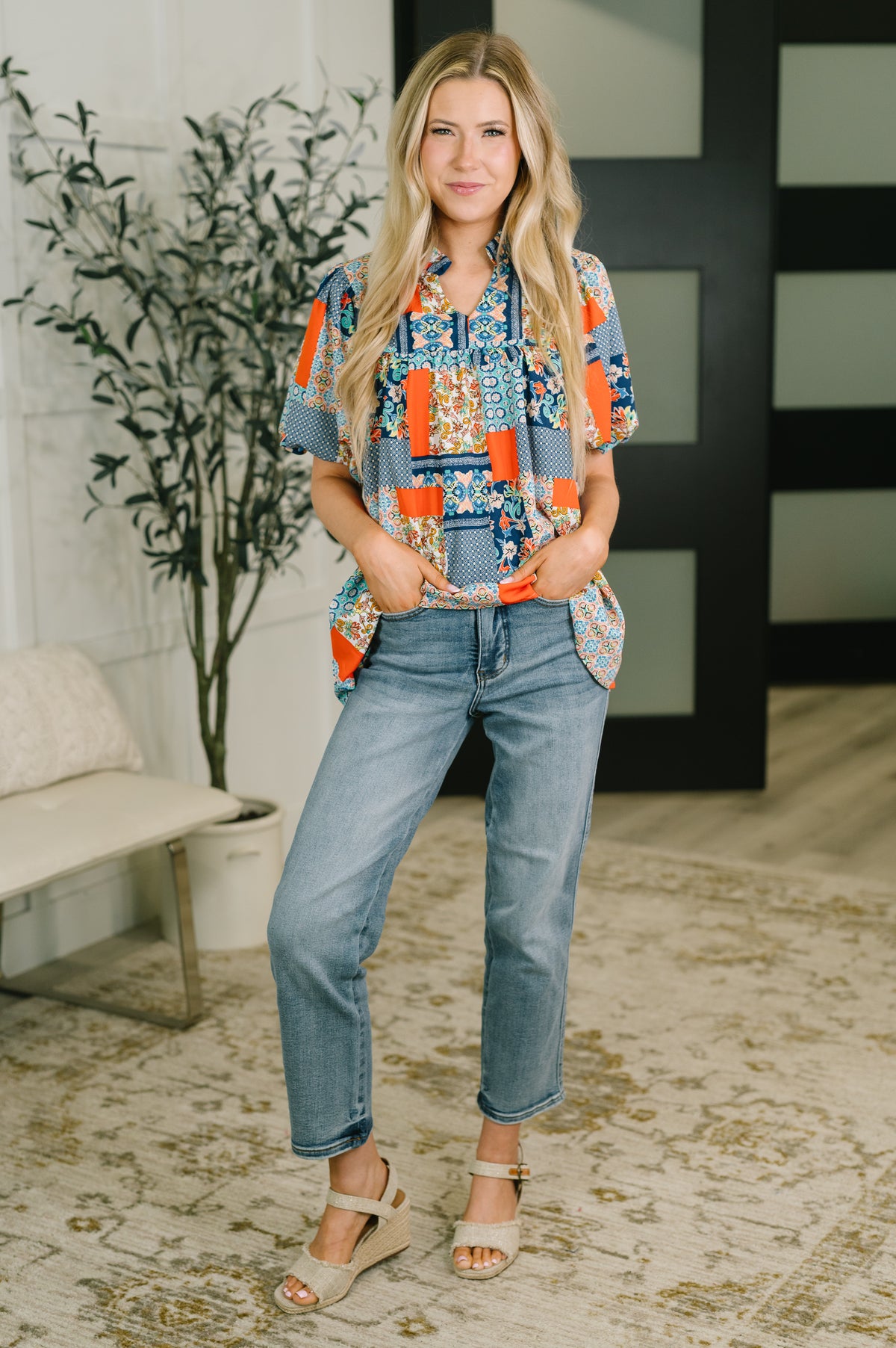 Pardon Me Patchwork Puff Sleeve Blouse - 8/7/2026