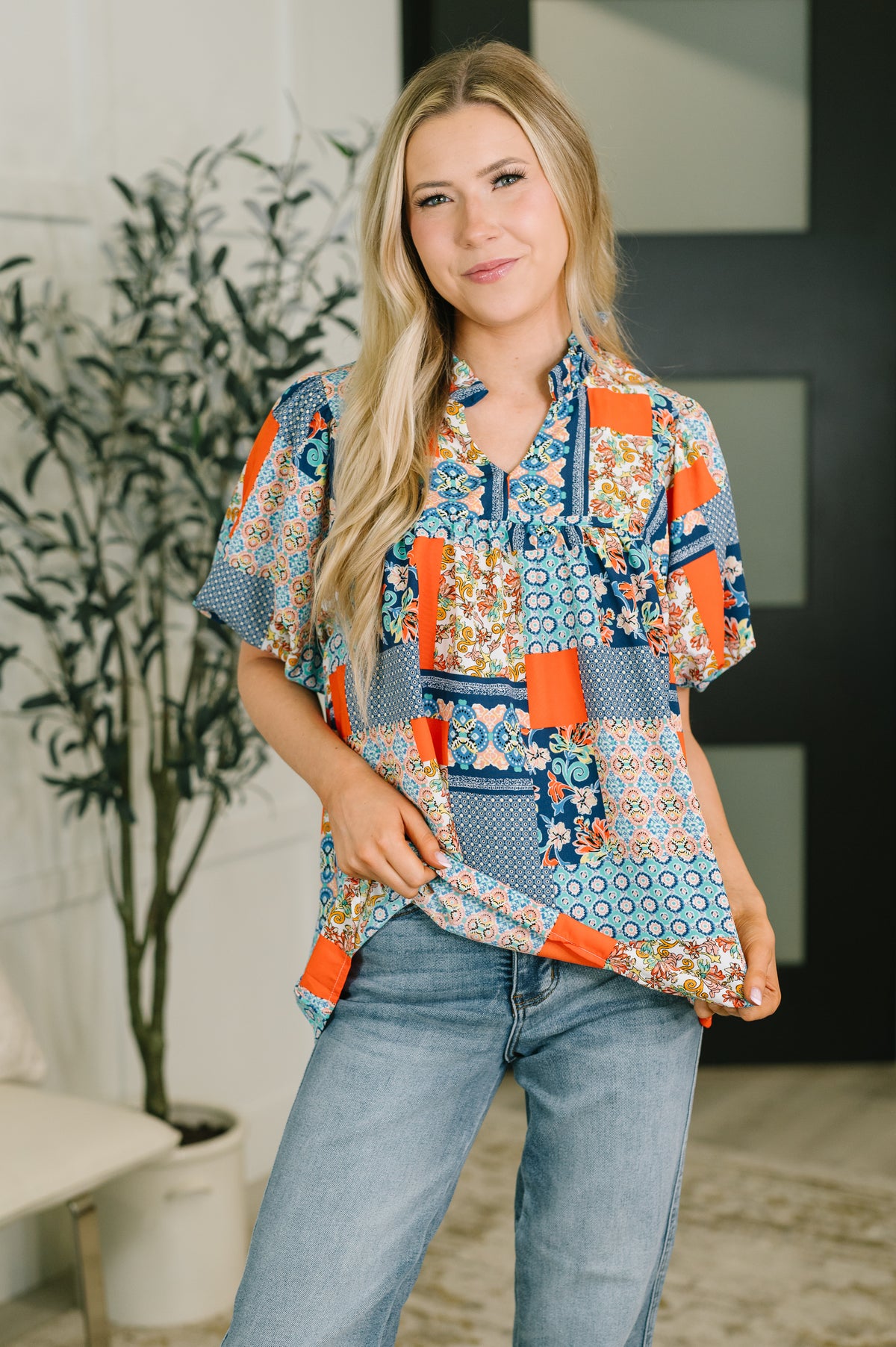 Pardon Me Patchwork Puff Sleeve Blouse - 8/7/2026