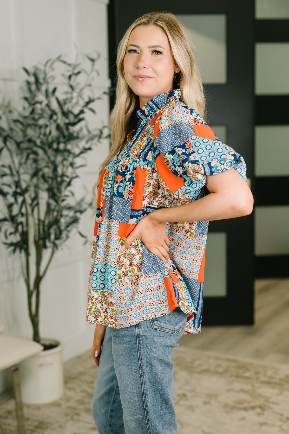 Pardon Me Patchwork Puff Sleeve Blouse - 8/7/2026
