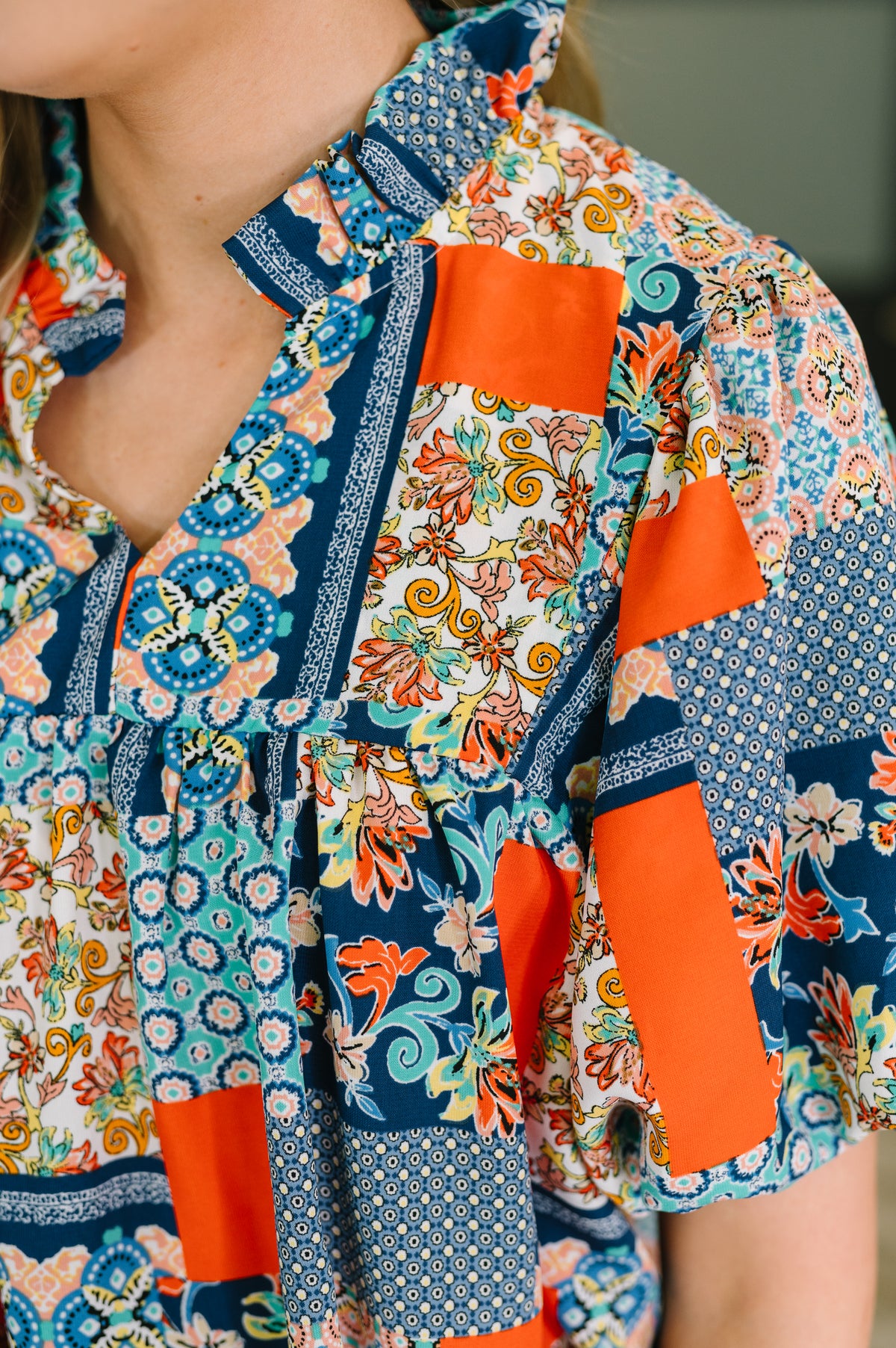 Pardon Me Patchwork Puff Sleeve Blouse - 8/7/2026