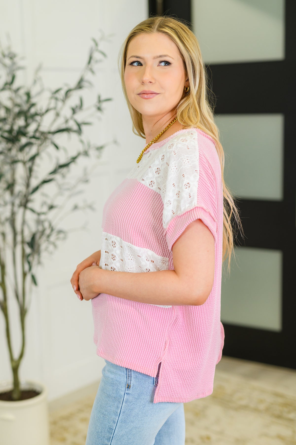 Parlour Picnic Color Block Knit Top in Pink - 5/27/2025 NEW