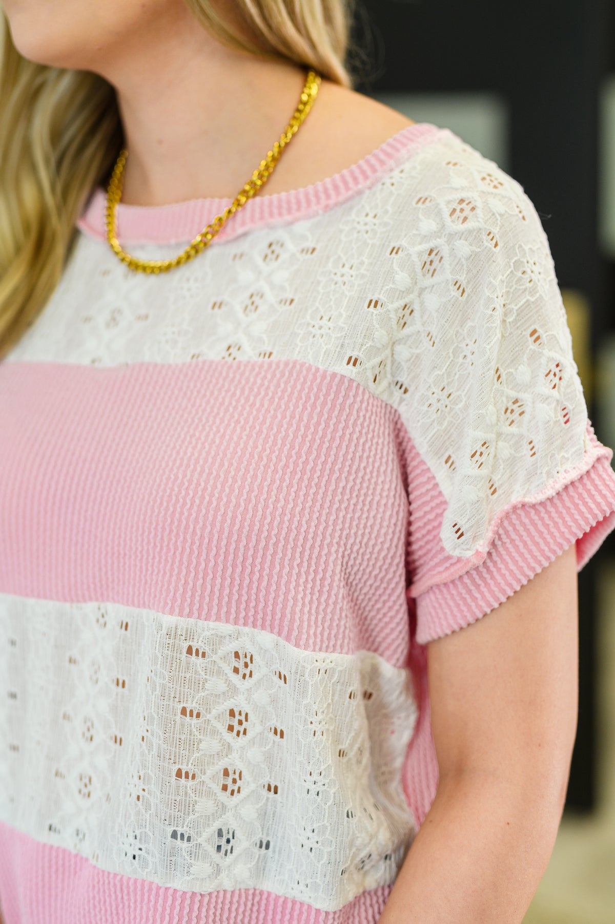 Parlour Picnic Color Block Knit Top in Pink - 5/27/2025 NEW
