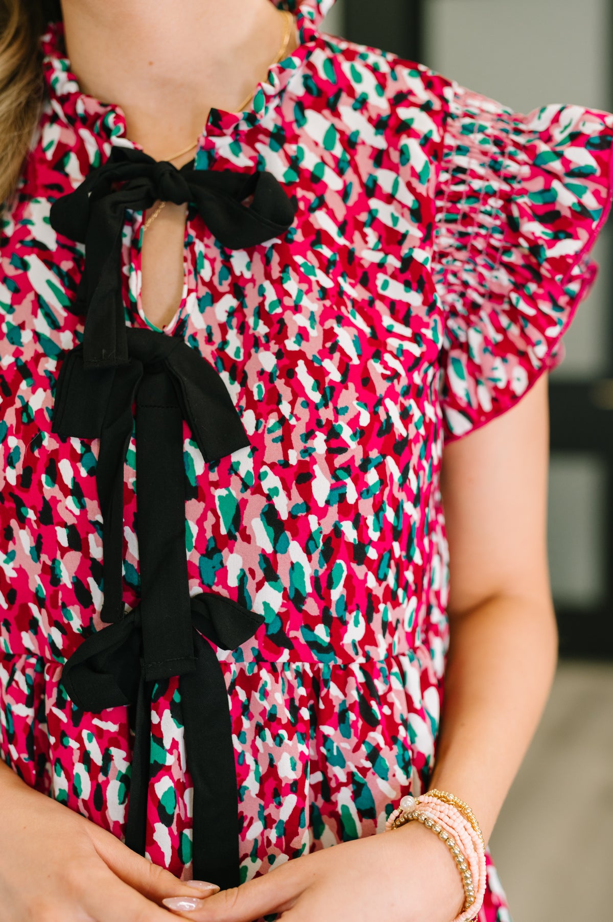 Pattern Pending Bow Detail Dress in Fuchsia and Black - 10/3/2025