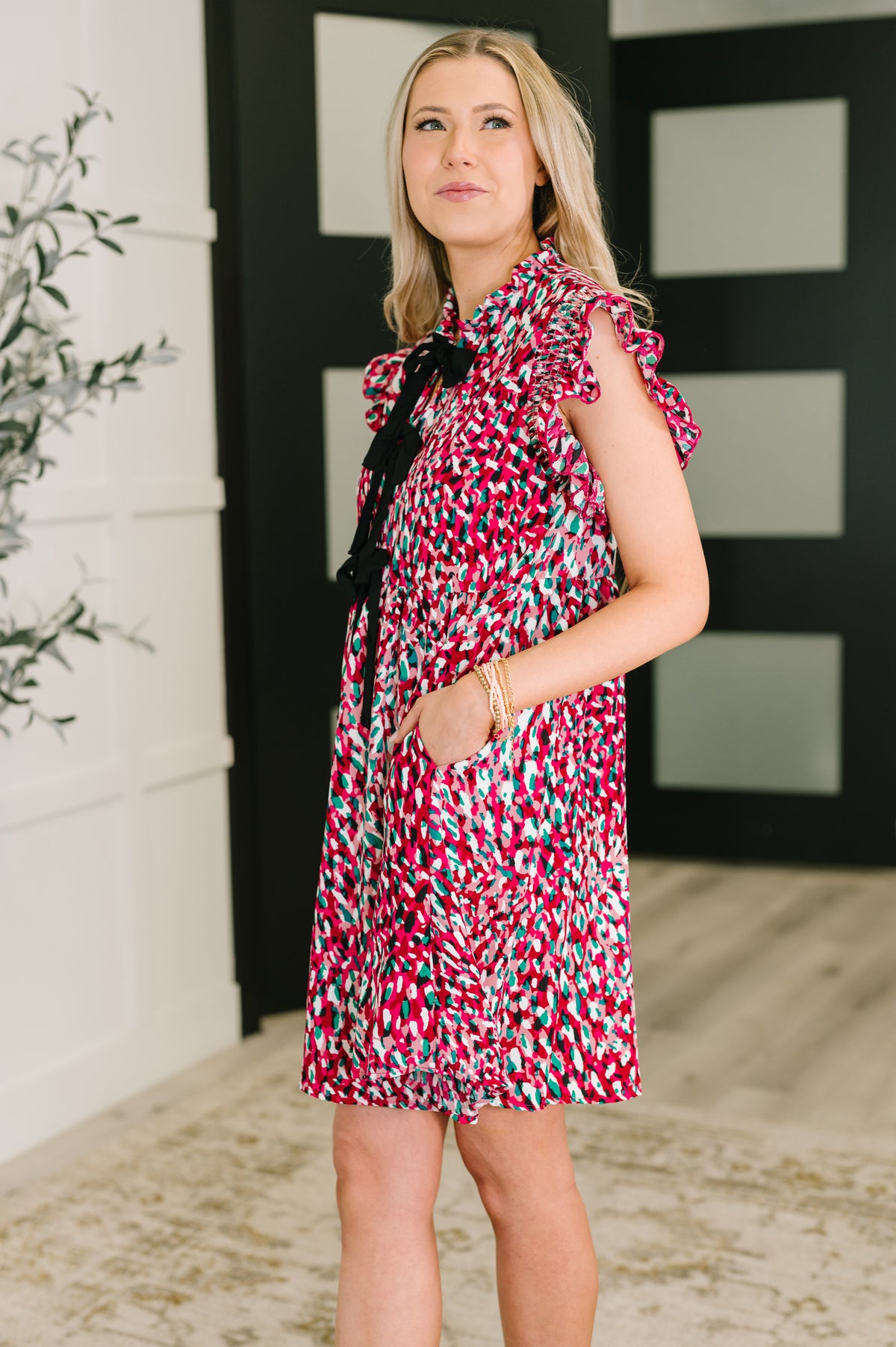 Pattern Pending Bow Detail Dress in Fuchsia and Black - 10/3/2025