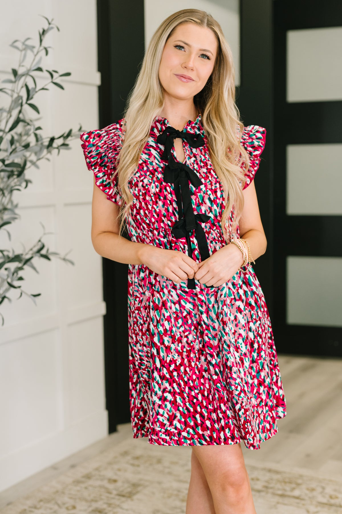 Pattern Pending Bow Detail Dress in Fuchsia and Black - 10/3/2025