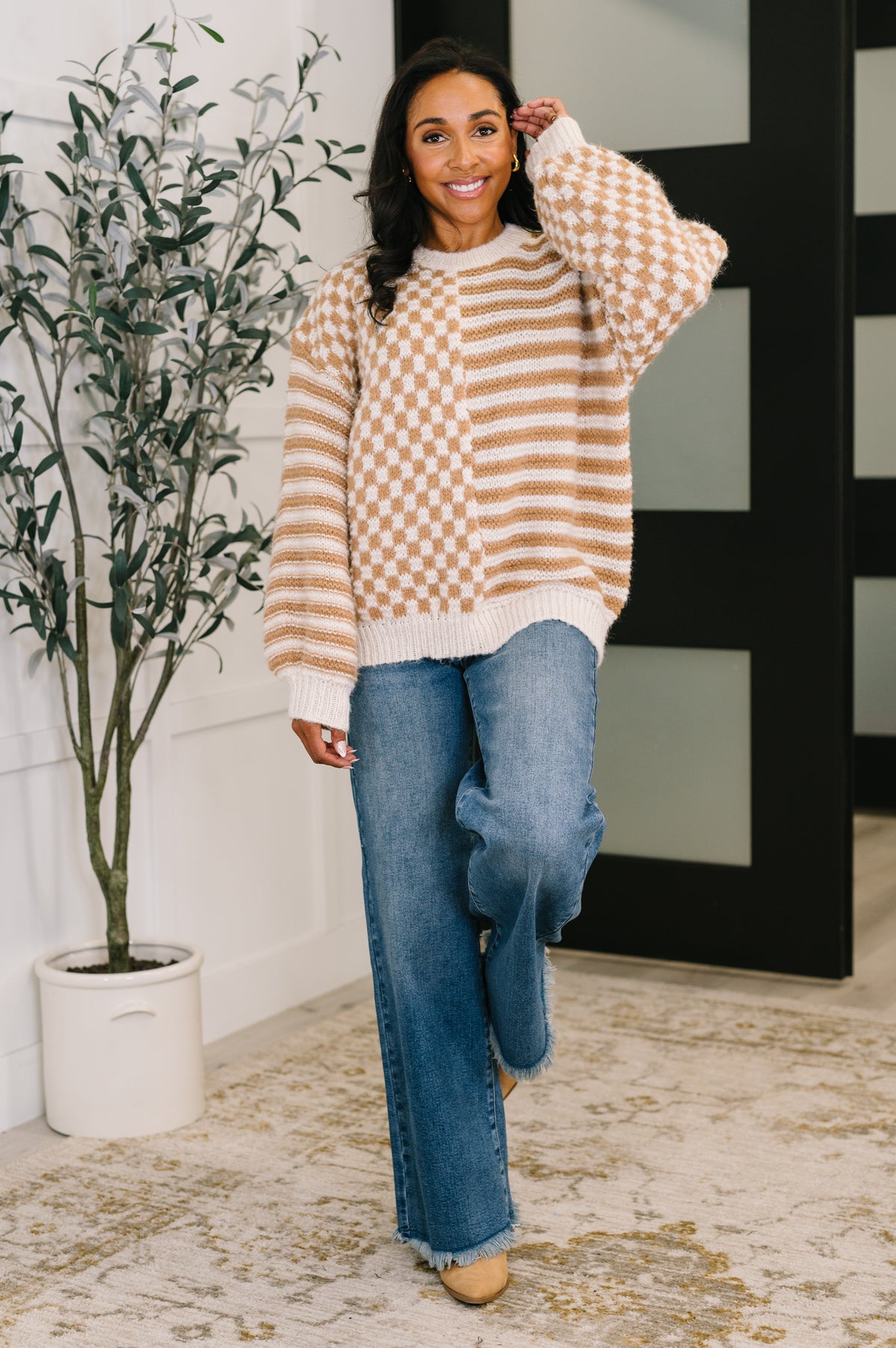 Pattern Play Oversized Pullover in Taupe - 10/14/2025
