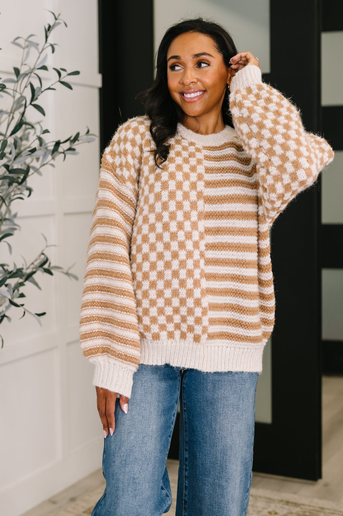 Pattern Play Oversized Pullover in Taupe - 10/14/2025