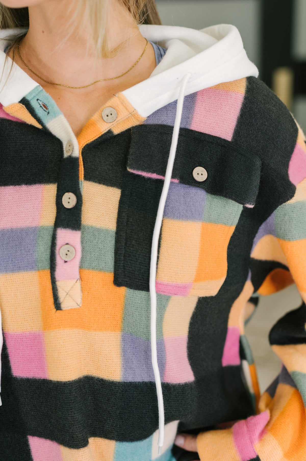 Perfectly Plaid Hooded Henley Top - 10/30/2026