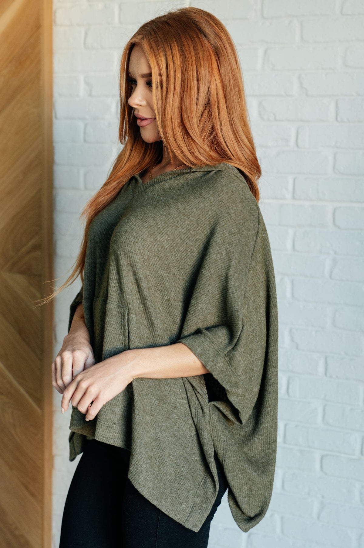 Perfectly Poised Hooded Poncho in Olive - 12/5/2024