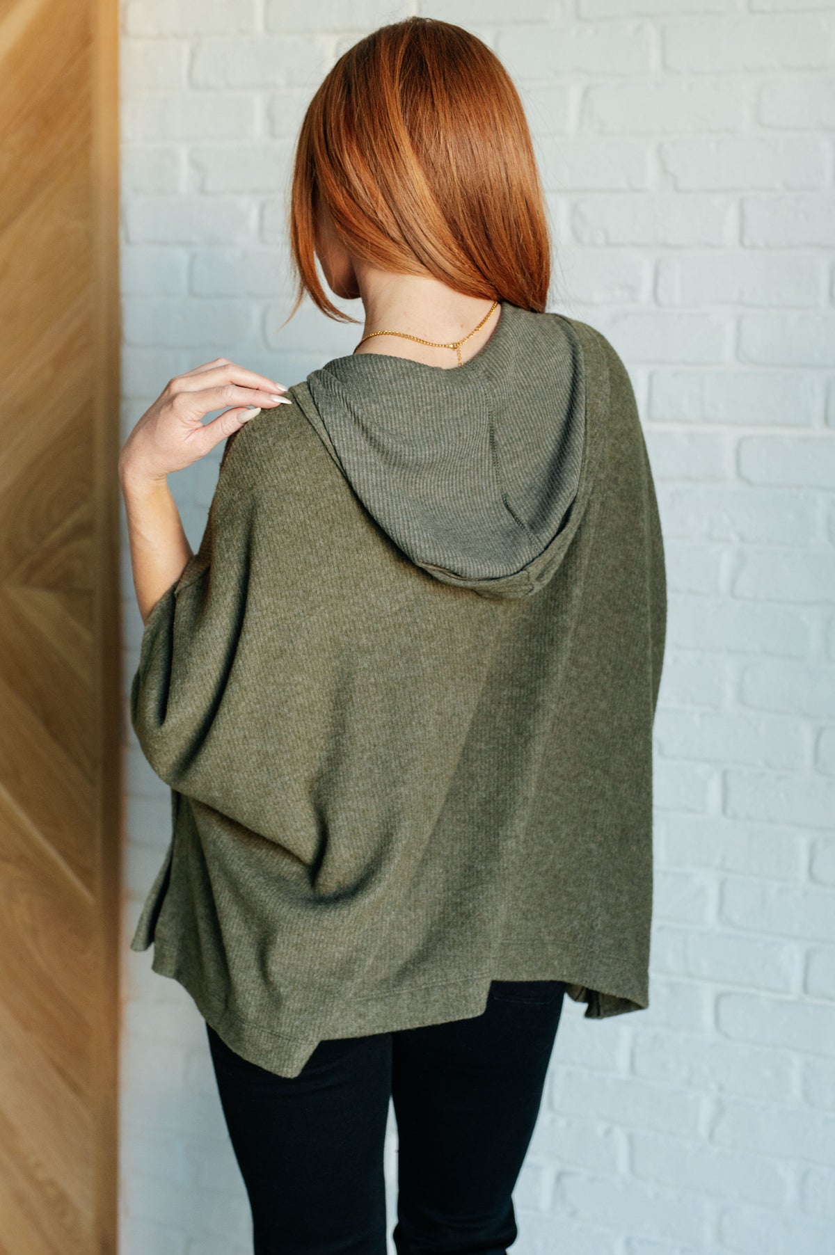 Perfectly Poised Hooded Poncho in Olive - 12/5/2024