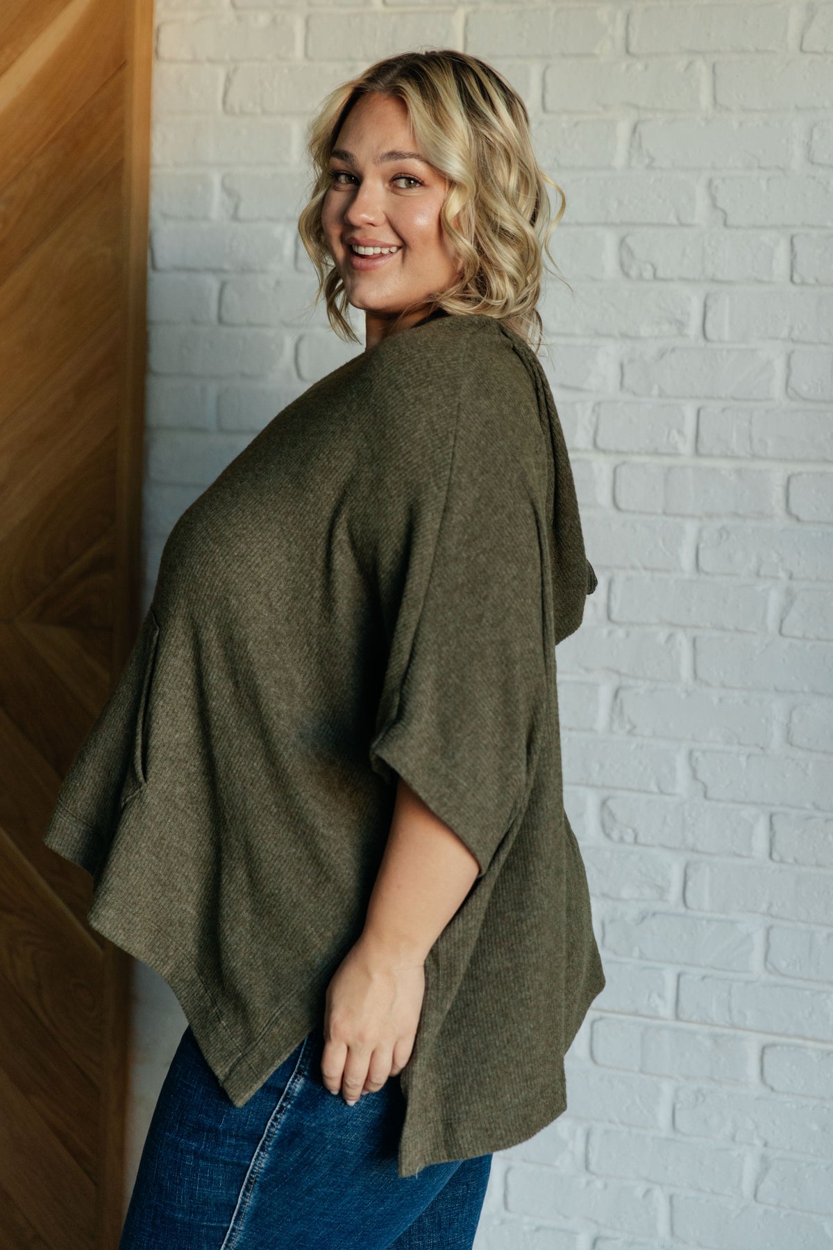 Perfectly Poised Hooded Poncho in Olive - 12/5/2024