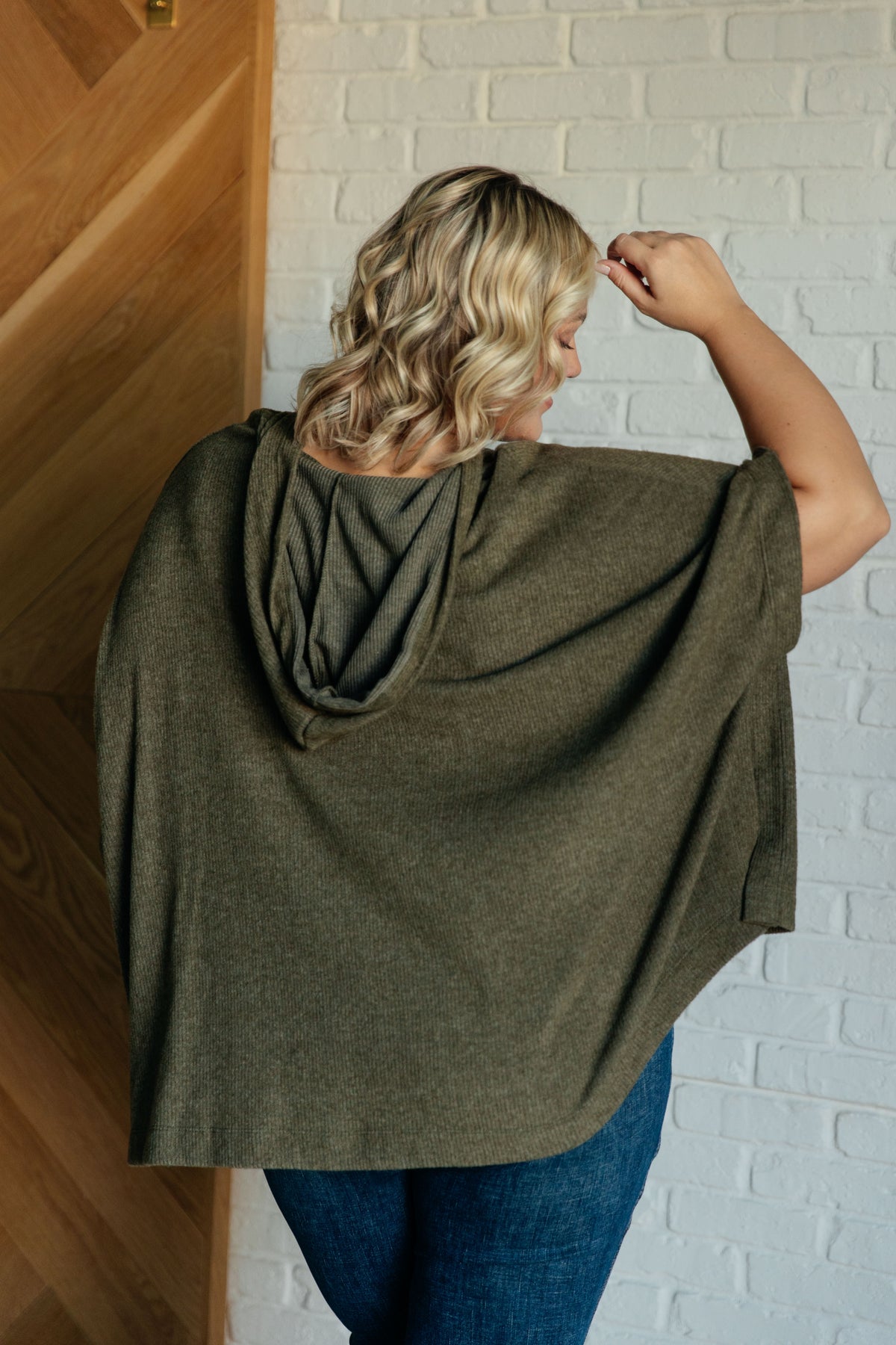 Perfectly Poised Hooded Poncho in Olive - 12/5/2024