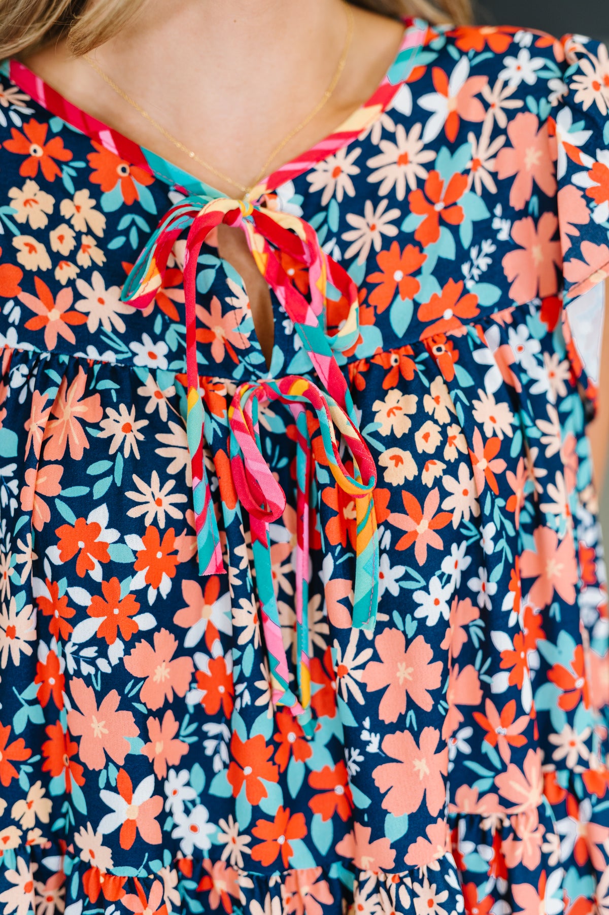 Petal to the Metal Flutter Sleeve Dress in Navy/Coral - 7/11/2025 NEW